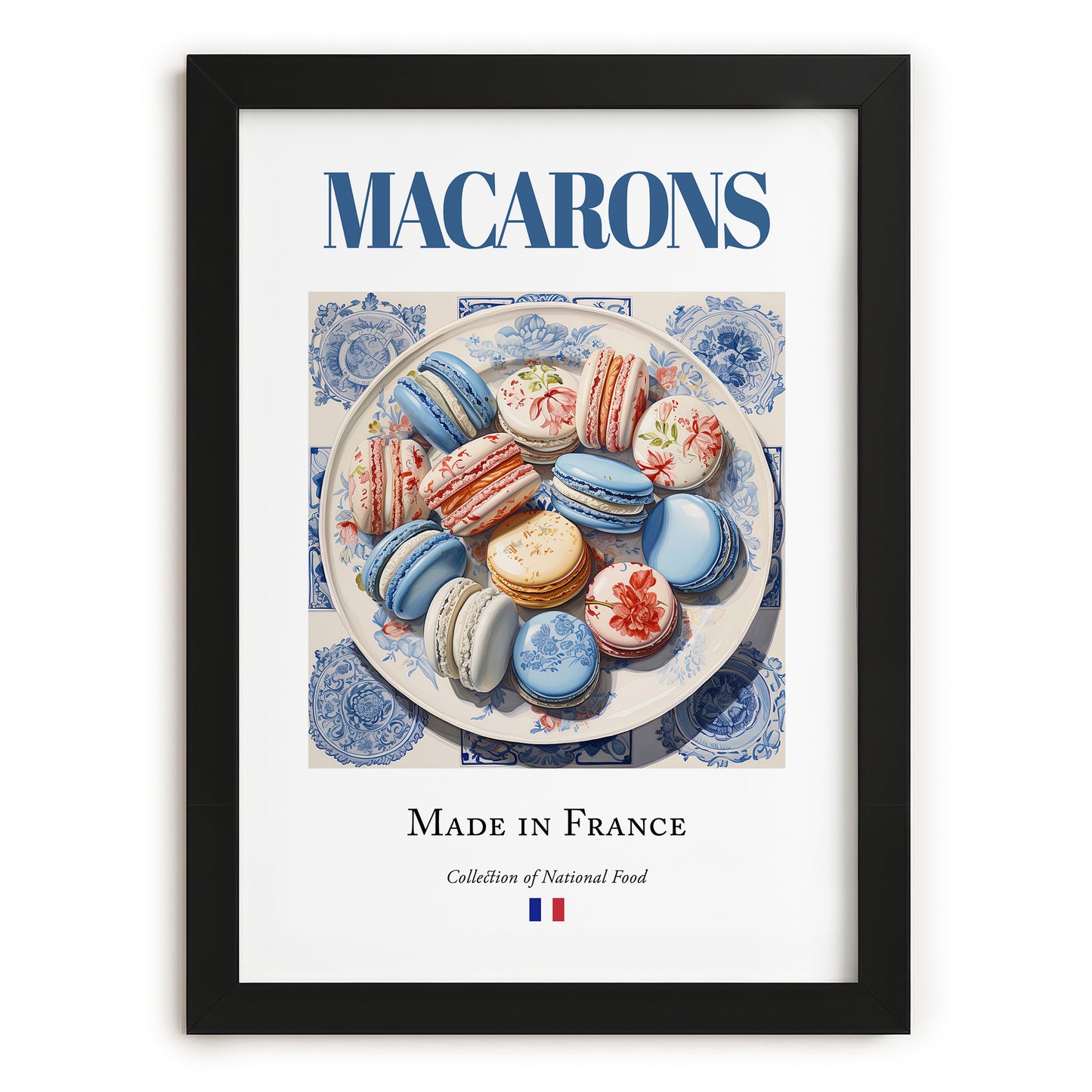 Macarons – French Dessert Dish, Fine Dining Restaurant Wall Art, in sleek black frame