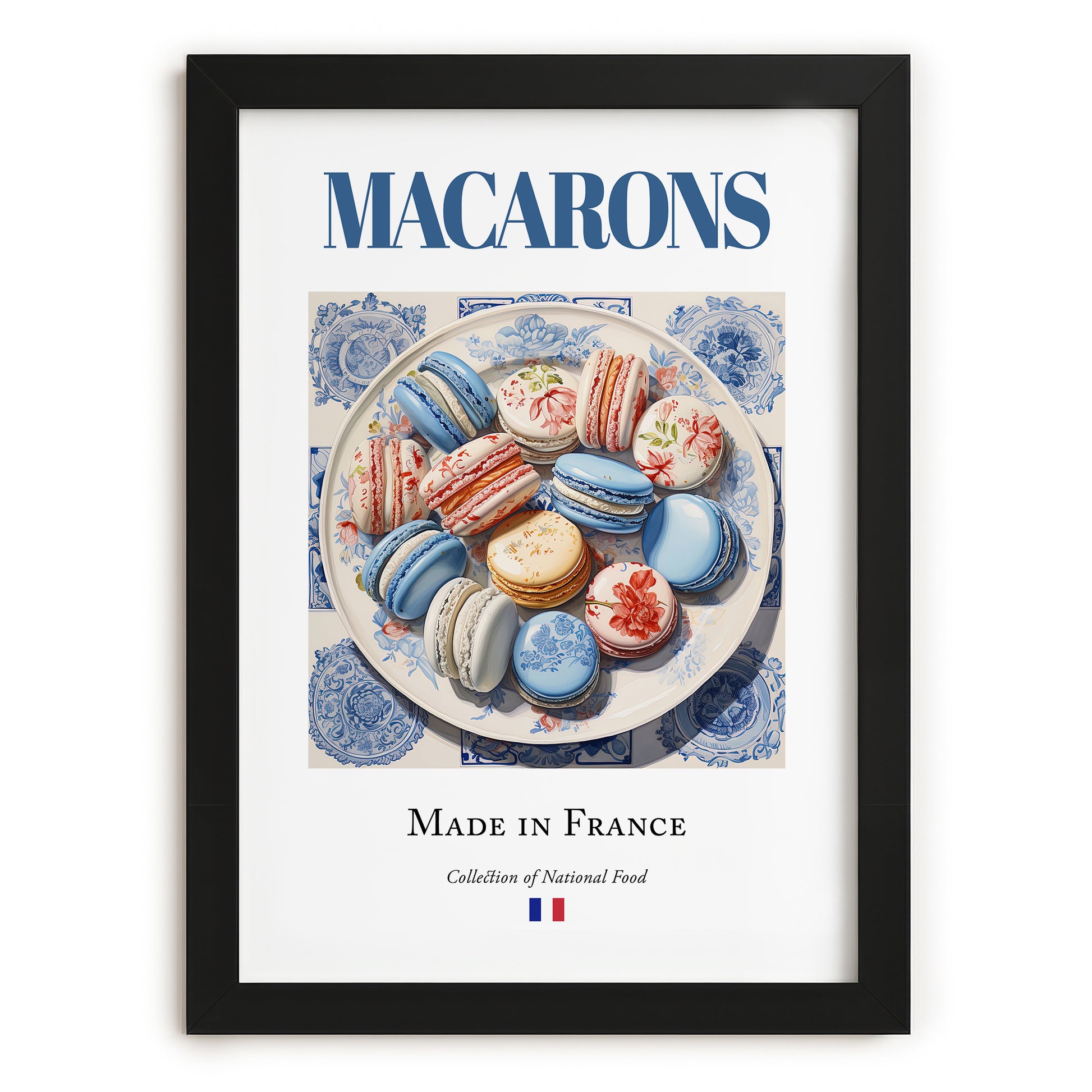 Macarons – French Dessert Dish, Fine Dining Restaurant Wall Art, in sleek black frame