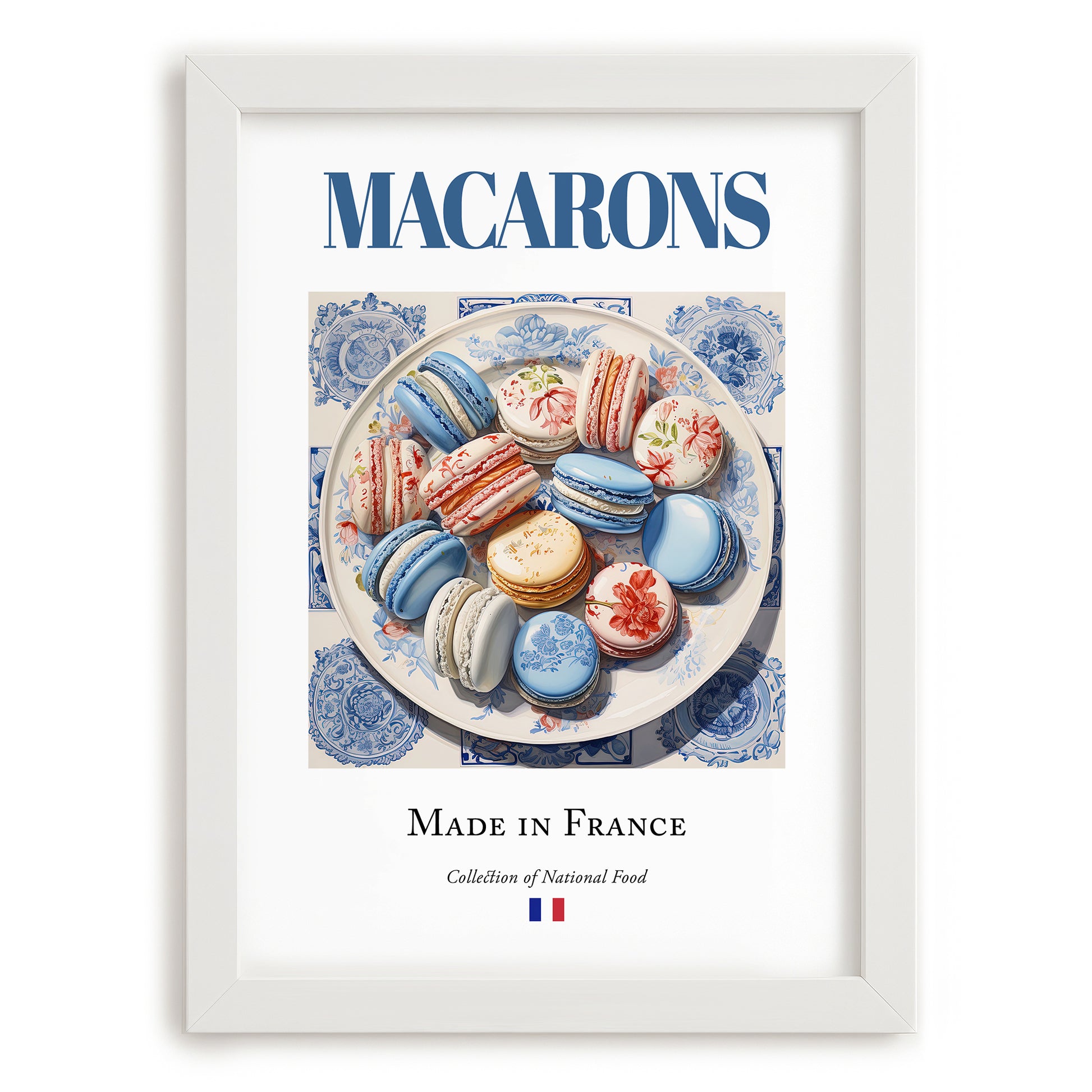 Macarons – French Dessert Dish, Fine Dining Restaurant Wall Art, placed in minimal white frame