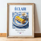 Éclair – French Dessert Dish, Café Wall Decor, in wooden frame leaning on the floor