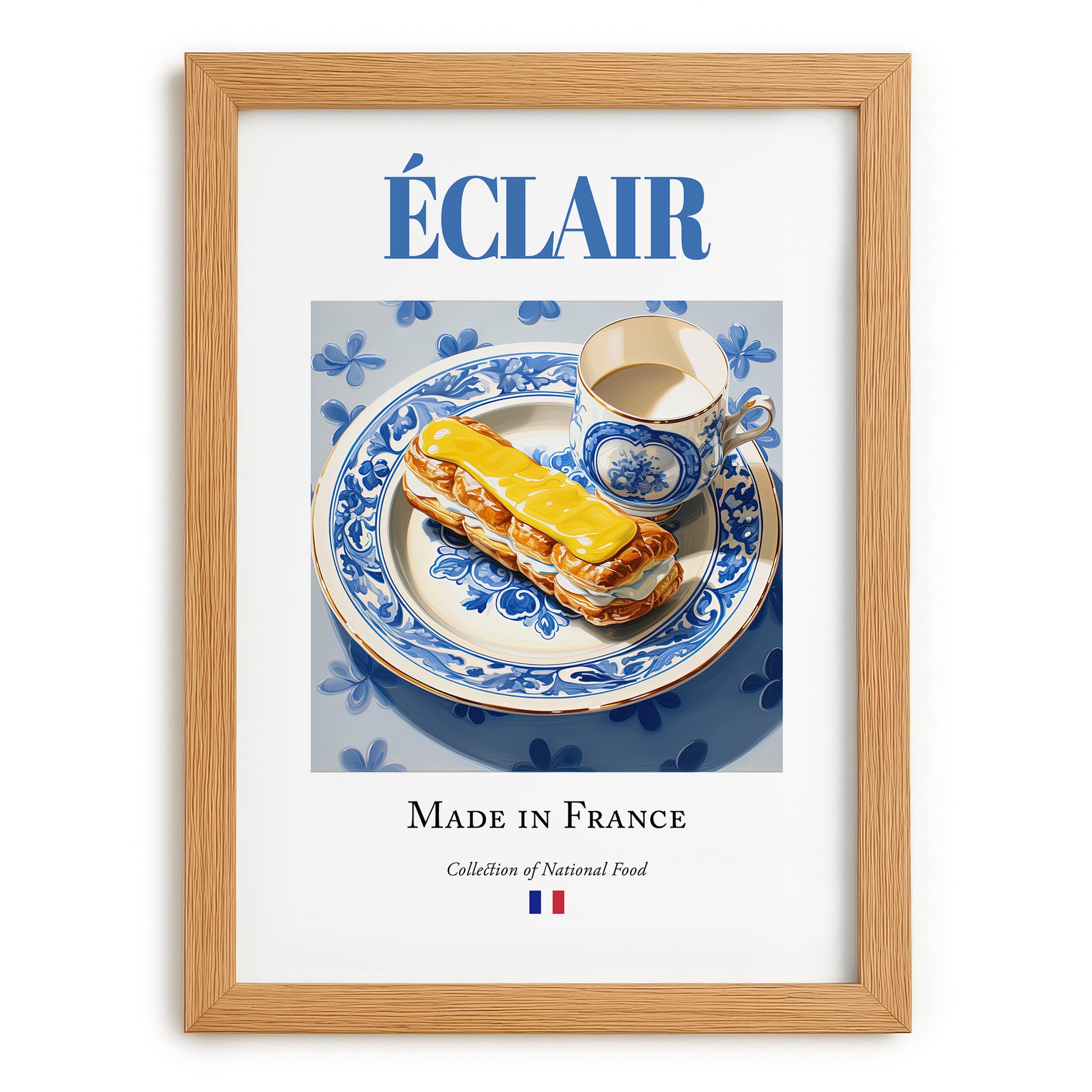 Éclair – French Dessert Dish, Café Wall Decor, set in oak frame