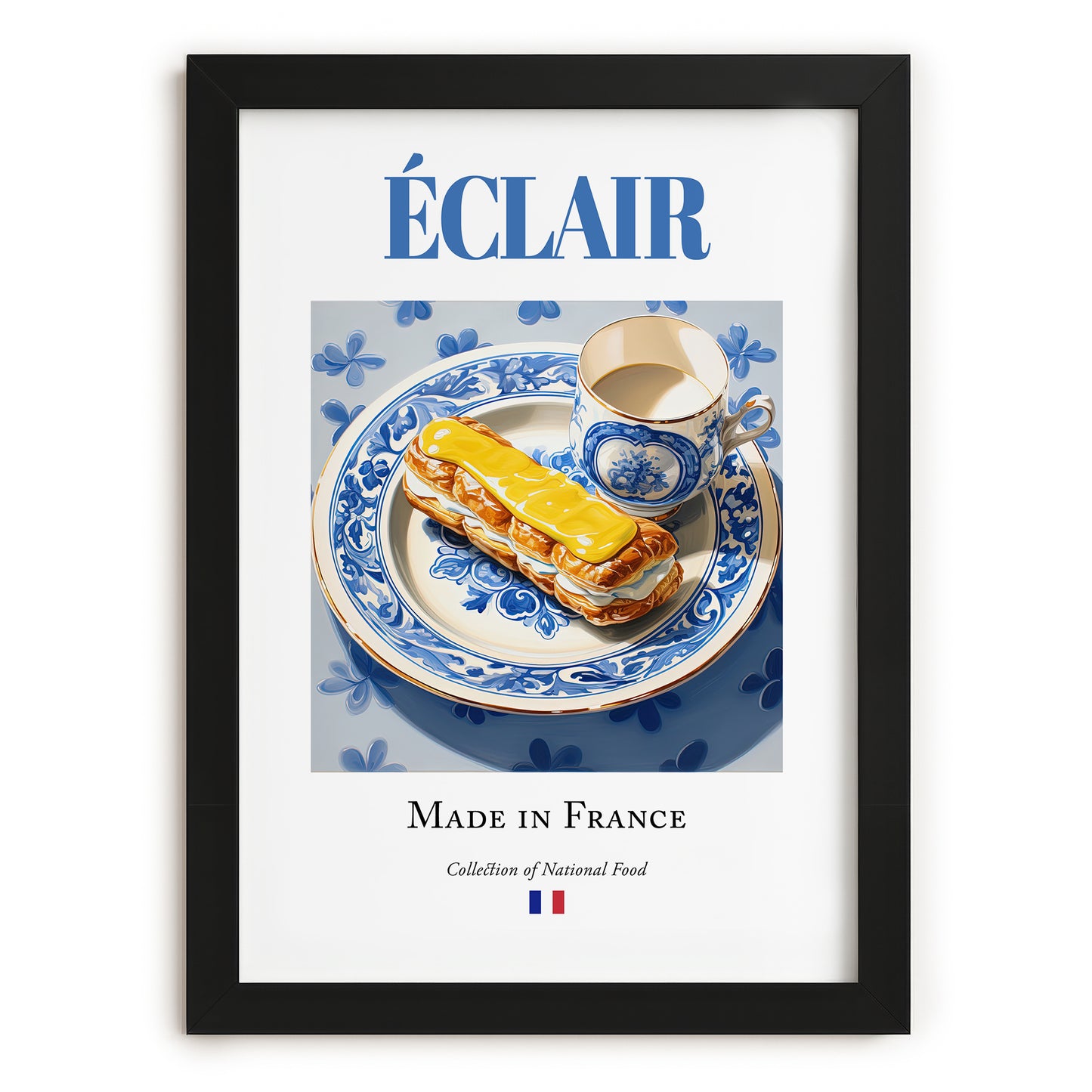 Éclair – French Dessert Dish, Café Wall Decor, in sleek black frame