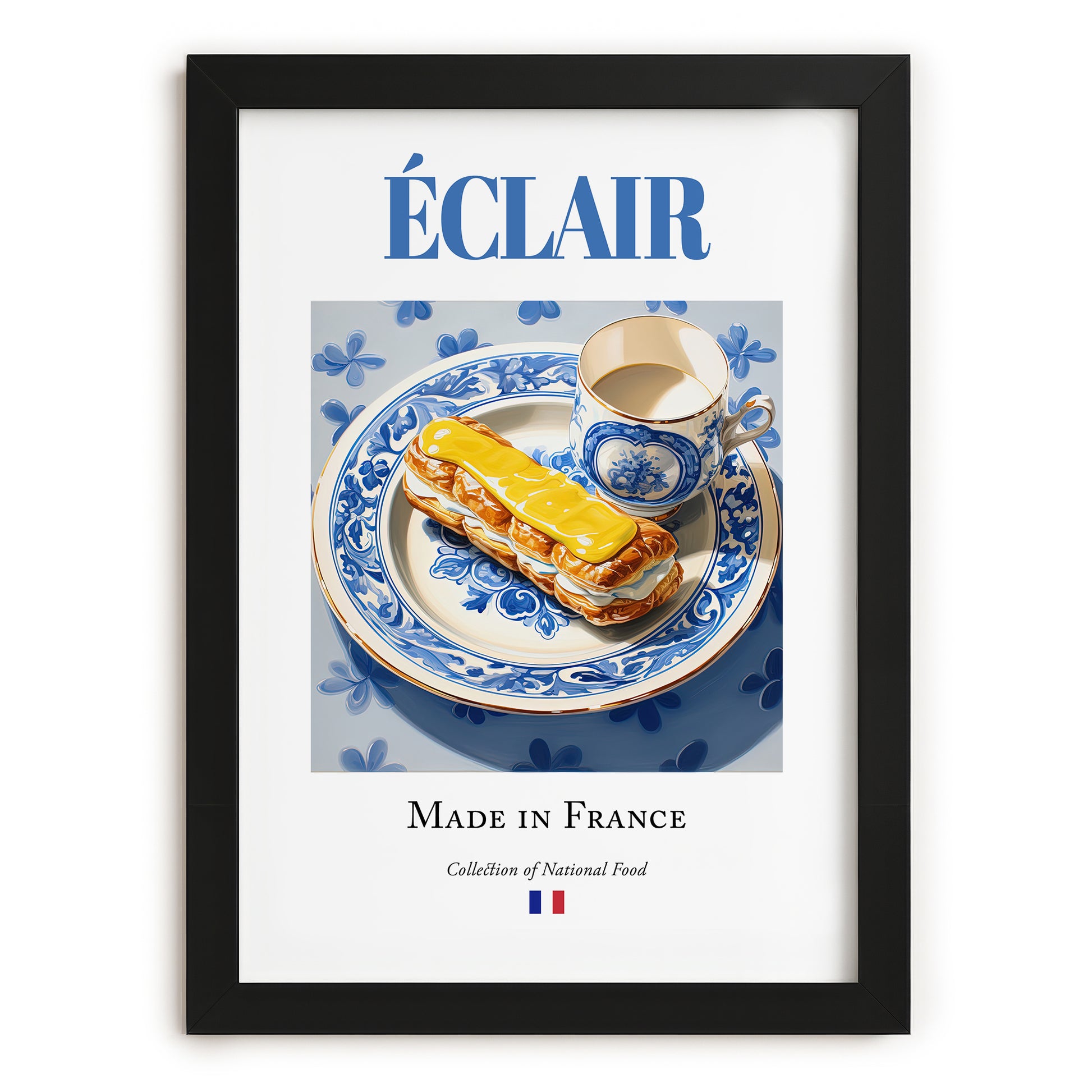 Éclair – French Dessert Dish, Café Wall Decor, in sleek black frame