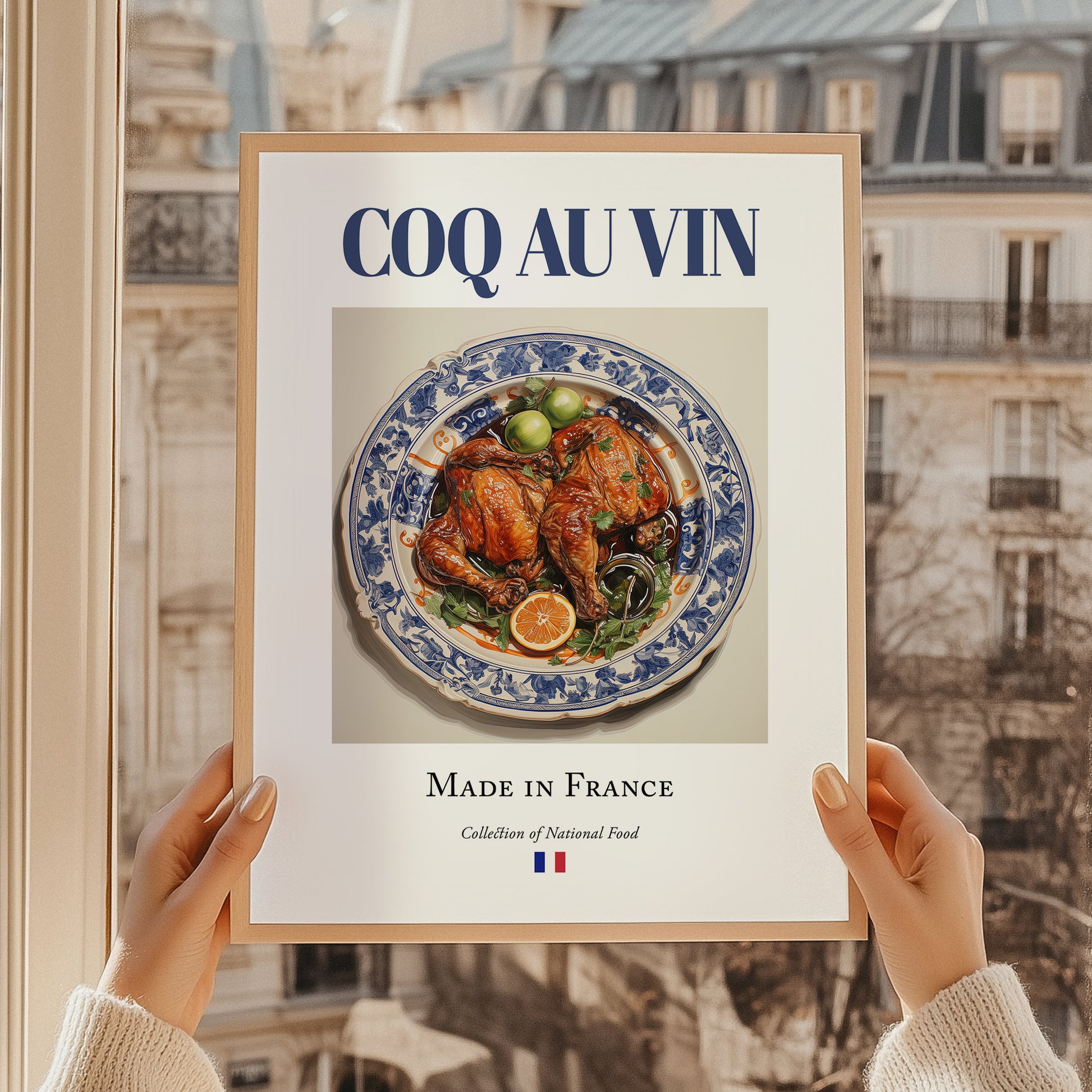 Coq au vin – French Stew Dish, Tavern Poster, styled in a charming Paris street view