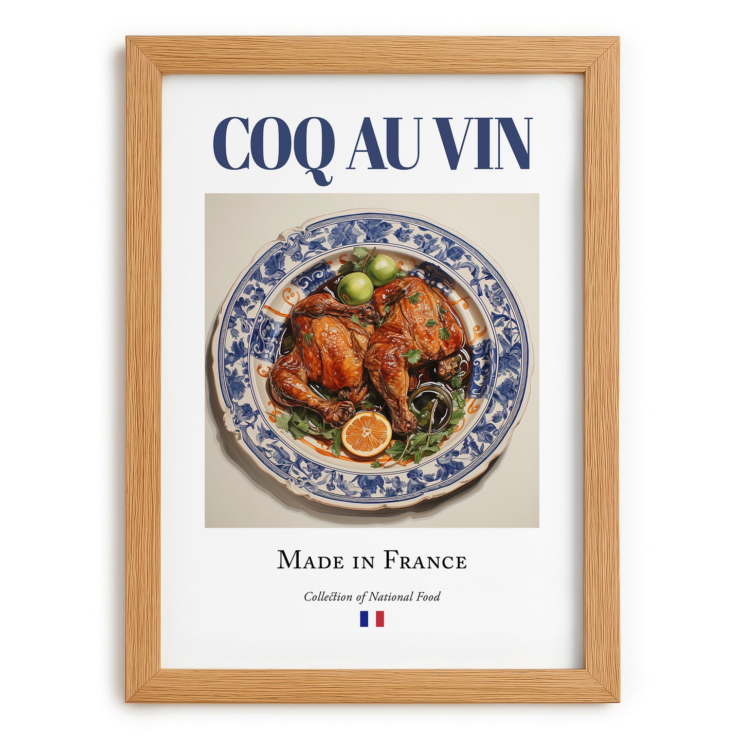 Coq au vin – French Stew Dish, Tavern Poster, set in oak frame