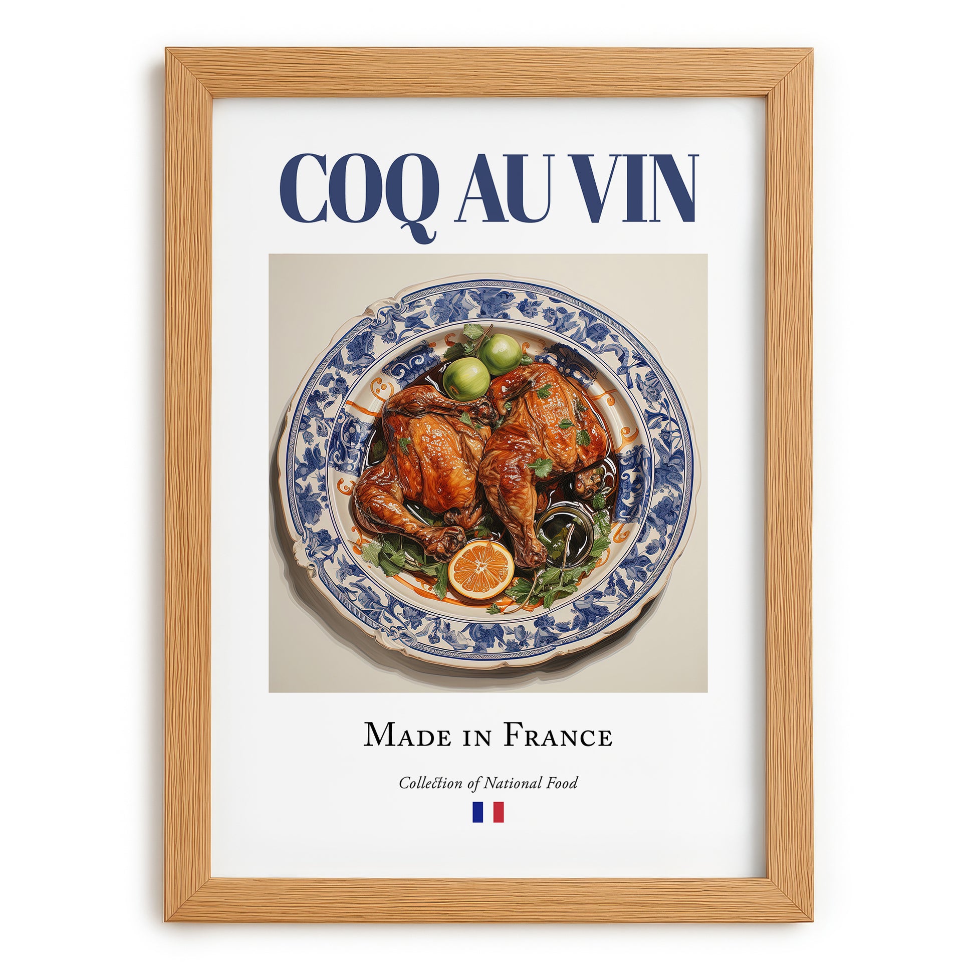 Coq au vin – French Stew Dish, Tavern Poster, set in oak frame