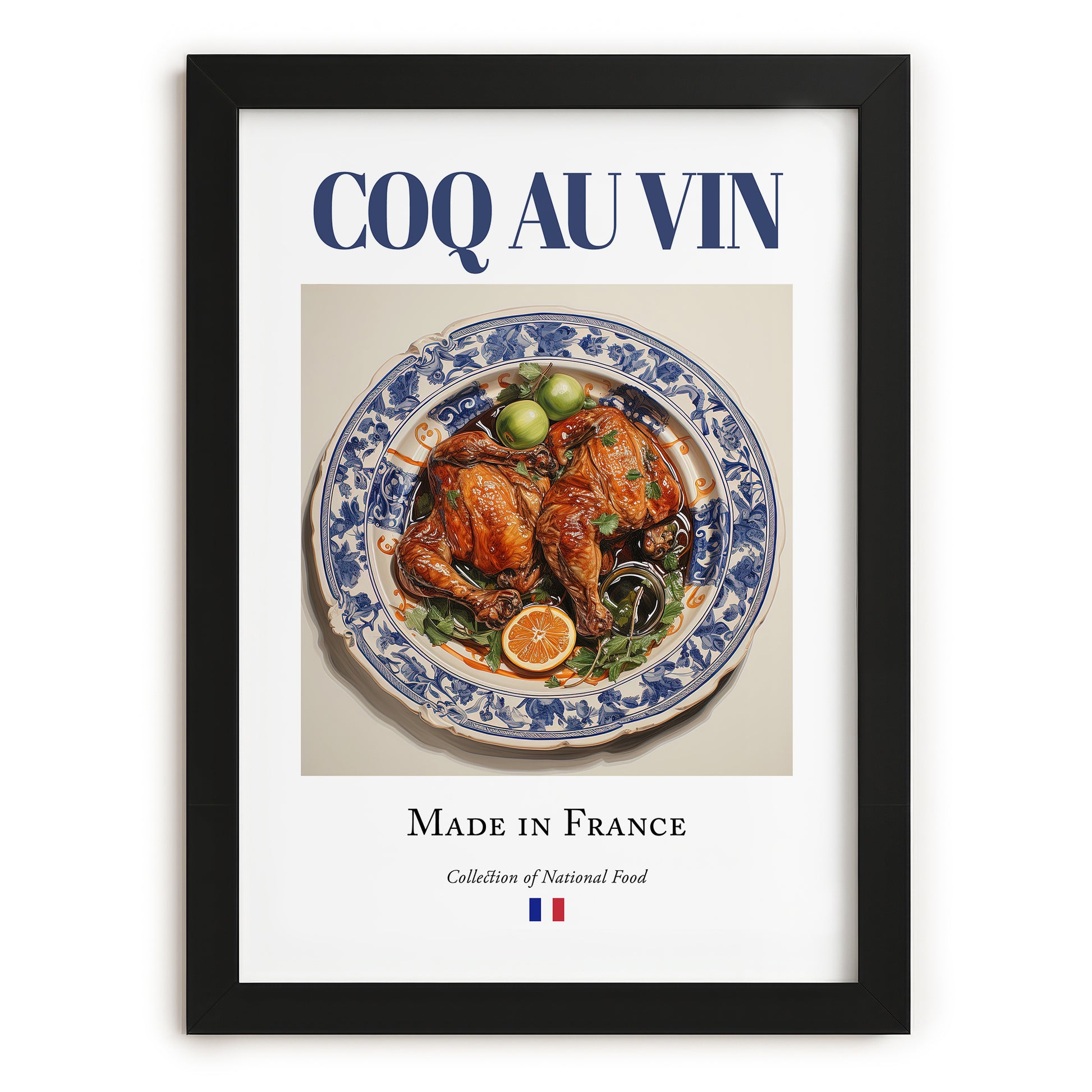 Coq au vin – French Stew Dish, Tavern Poster, in sleek black frame