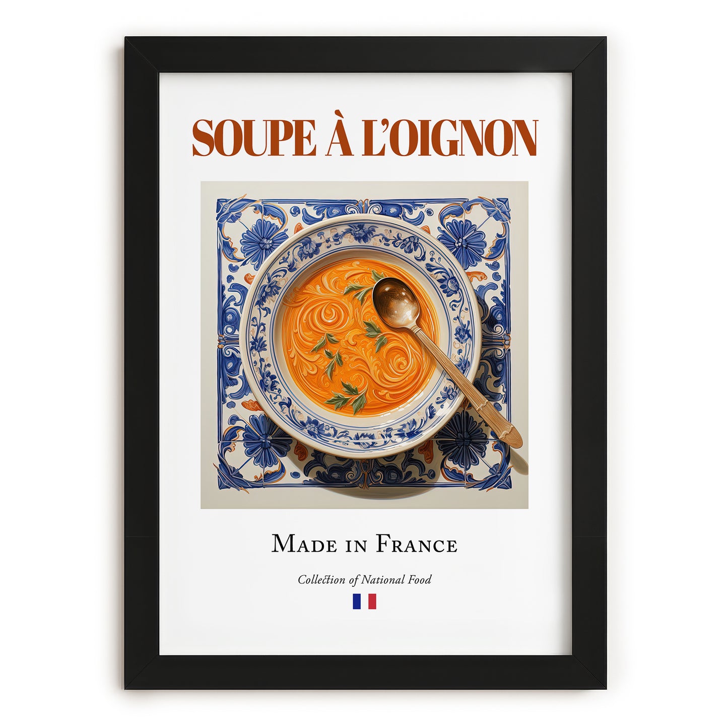 Soupe à l’oignon – French Soup Dish, Tavern Painting, in sleek black frame