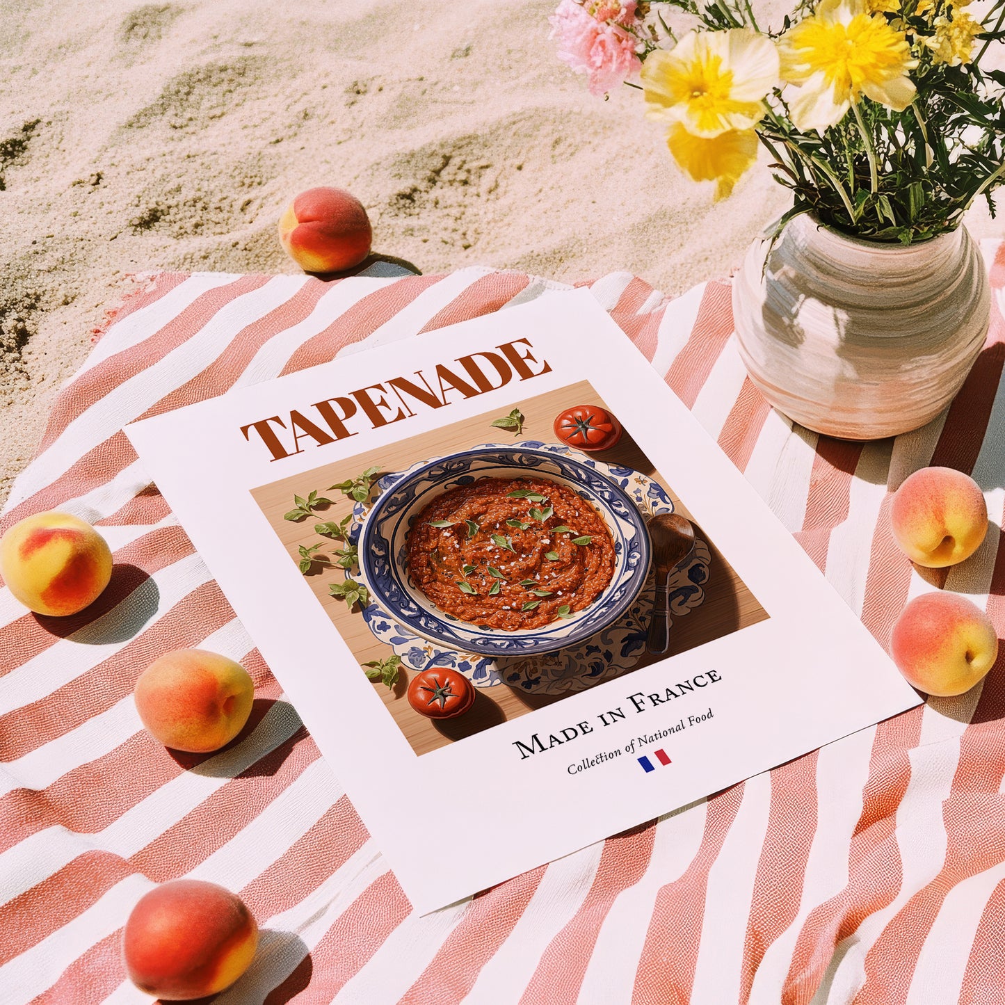 Tapenade – French Snack Dish, Café Wall Decor, unframed on coastal sand