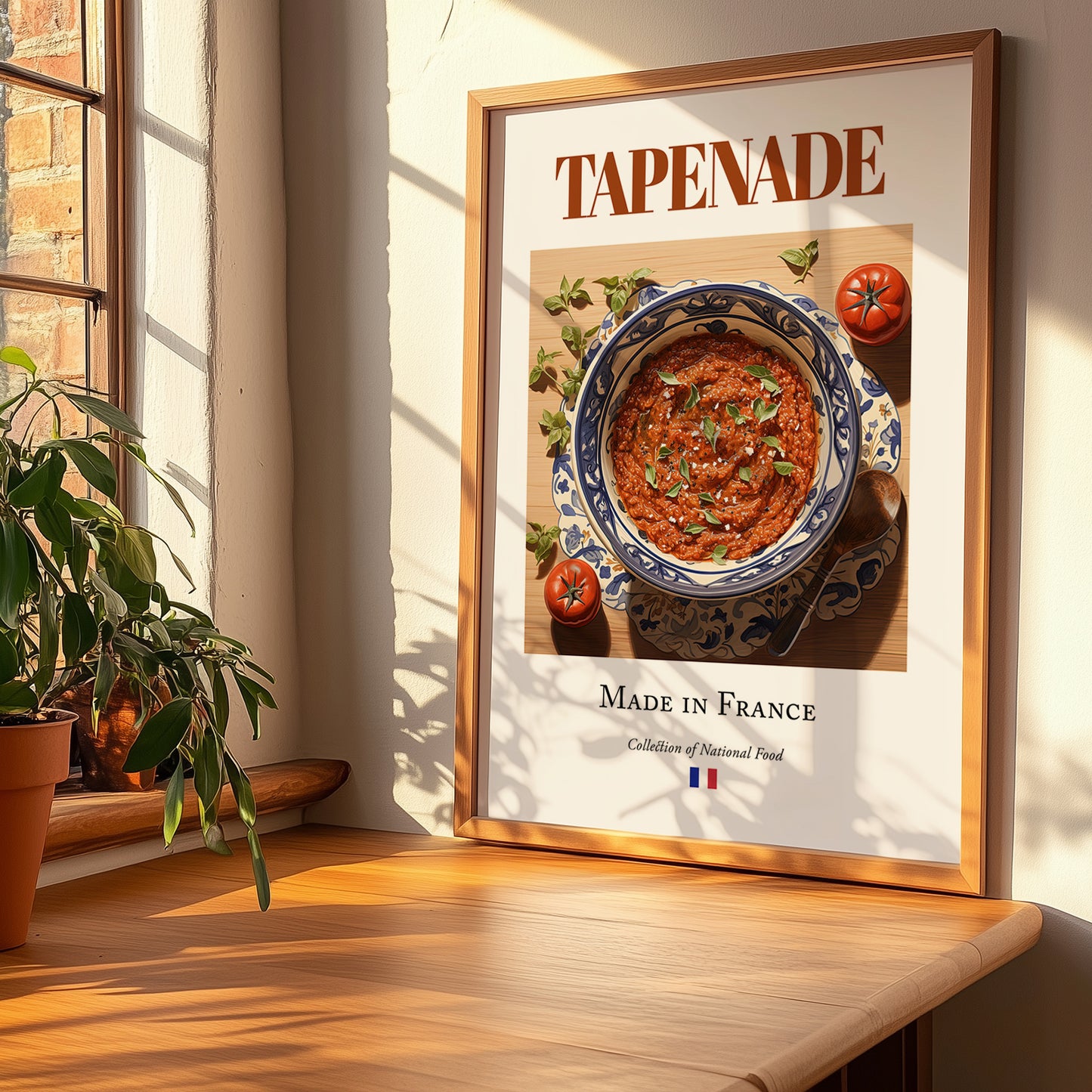 Tapenade – French Snack Dish, Café Wall Decor, no-text version framed in wood