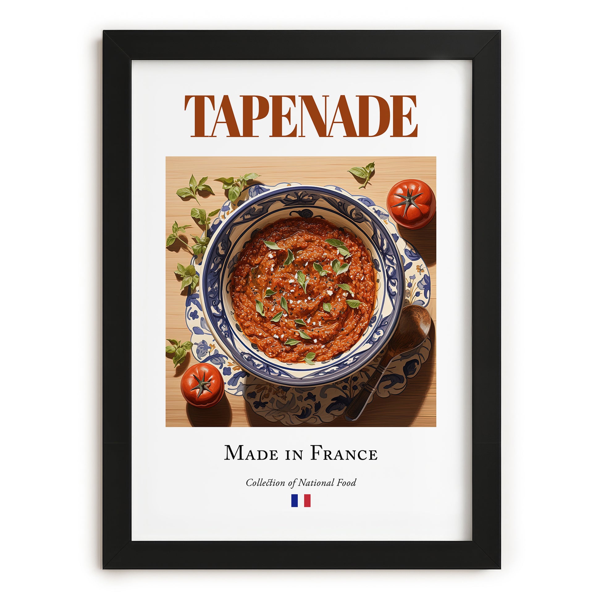 Tapenade – French Snack Dish, Café Wall Decor, in sleek black frame