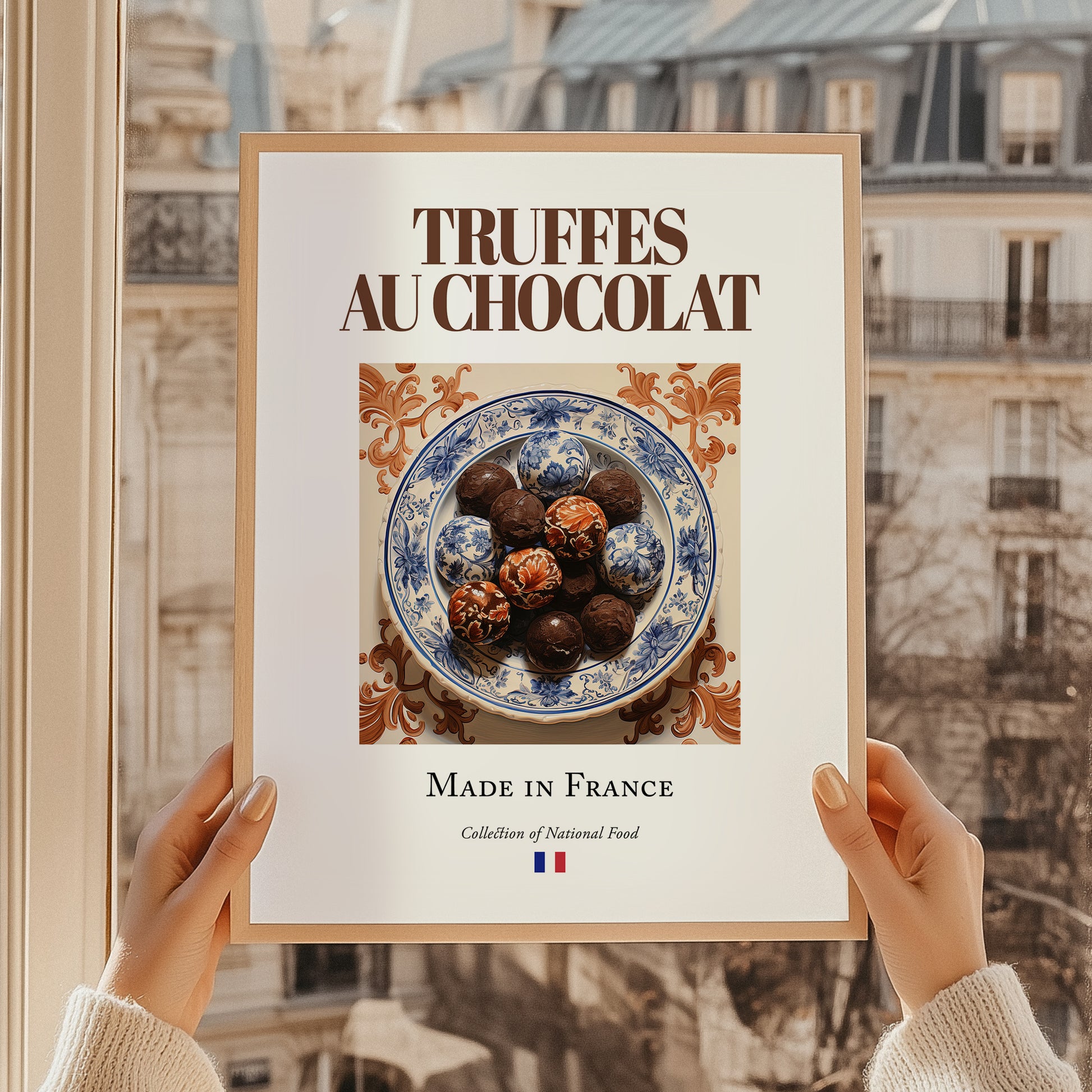 Chocolate truffles – French Dessert Dish, Restaurant Poster, styled in a charming Paris street view
