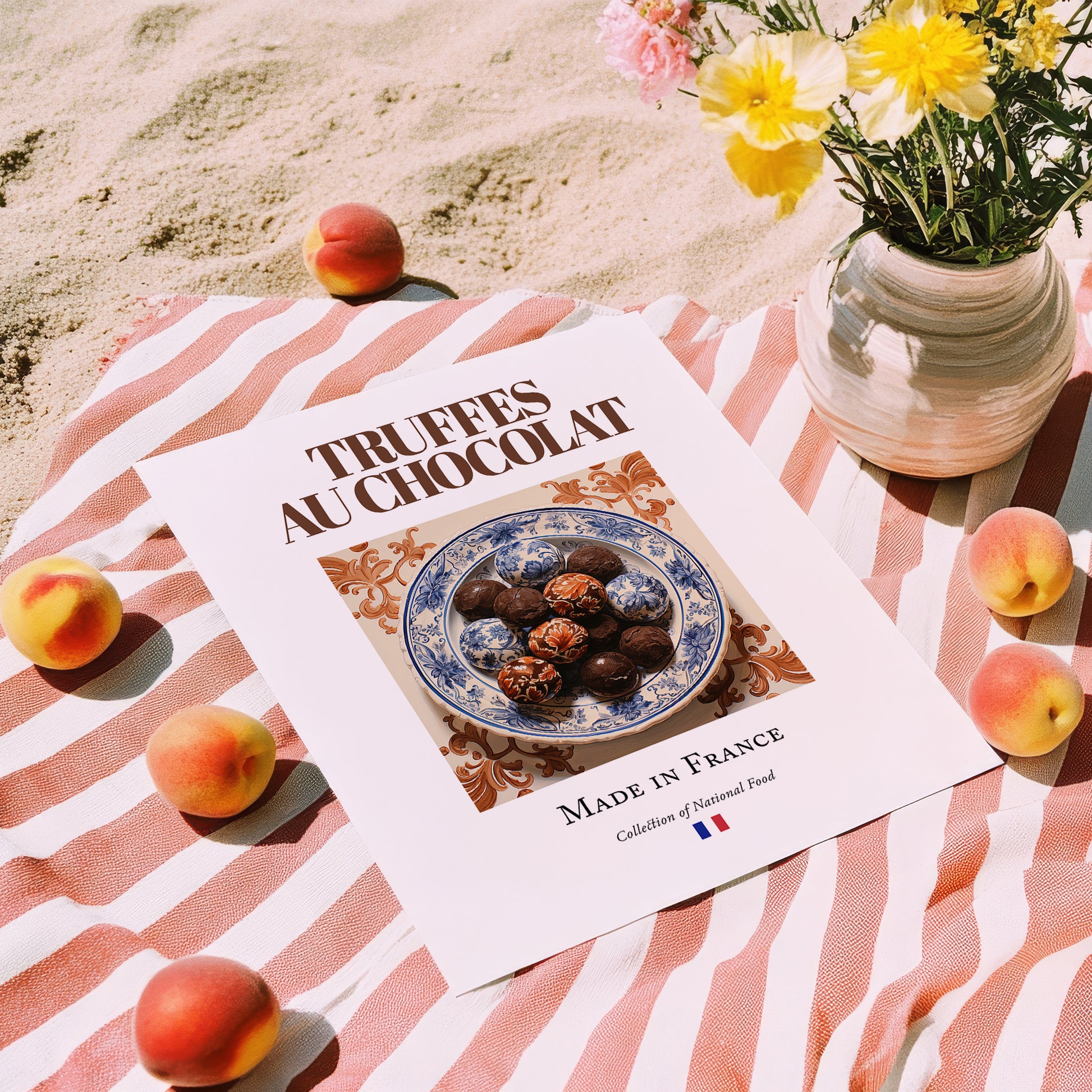 Chocolate truffles – French Dessert Dish, Restaurant Poster, unframed on coastal sand