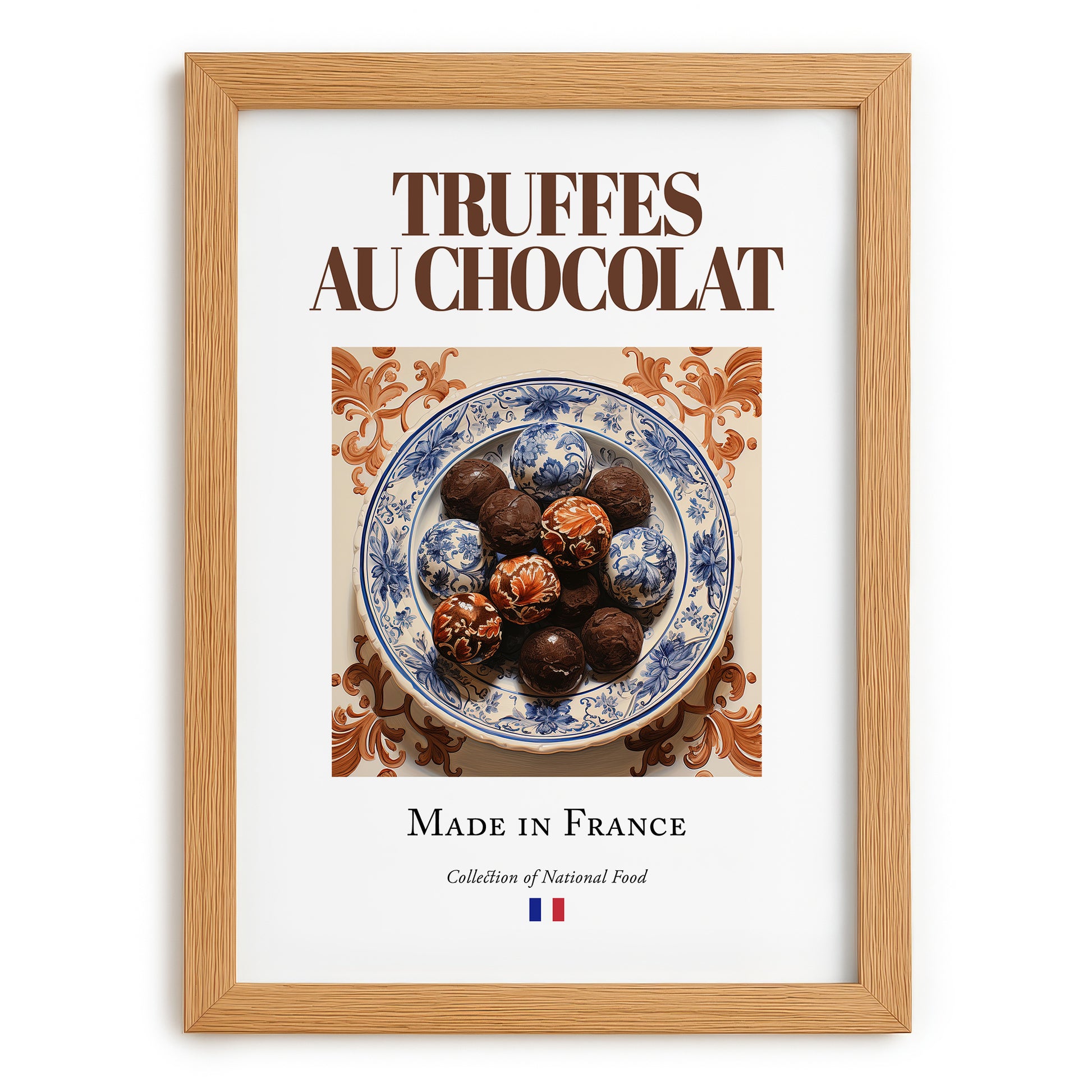 Chocolate truffles – French Dessert Dish, Restaurant Poster, set in oak frame