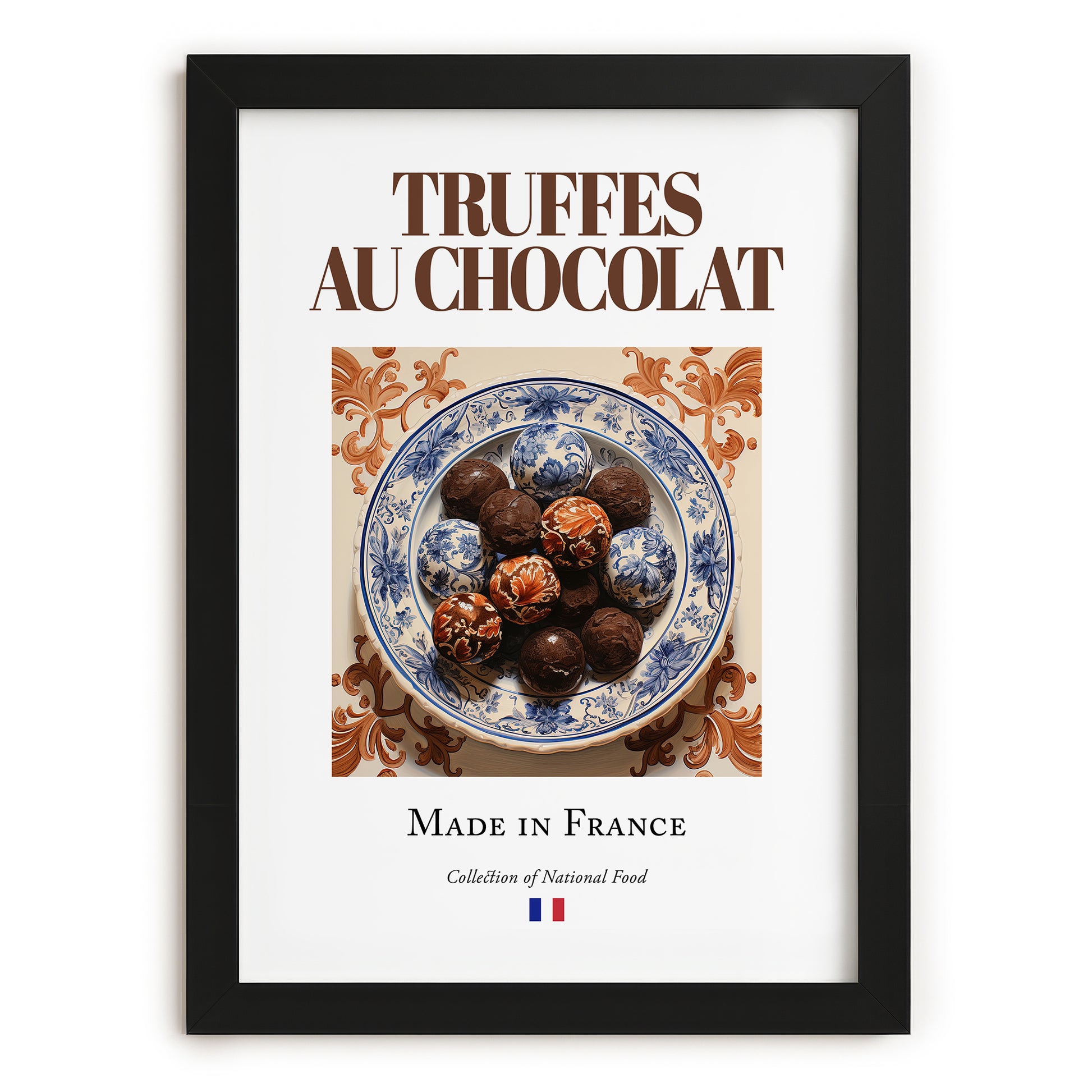 Chocolate truffles – French Dessert Dish, Restaurant Poster, in sleek black frame