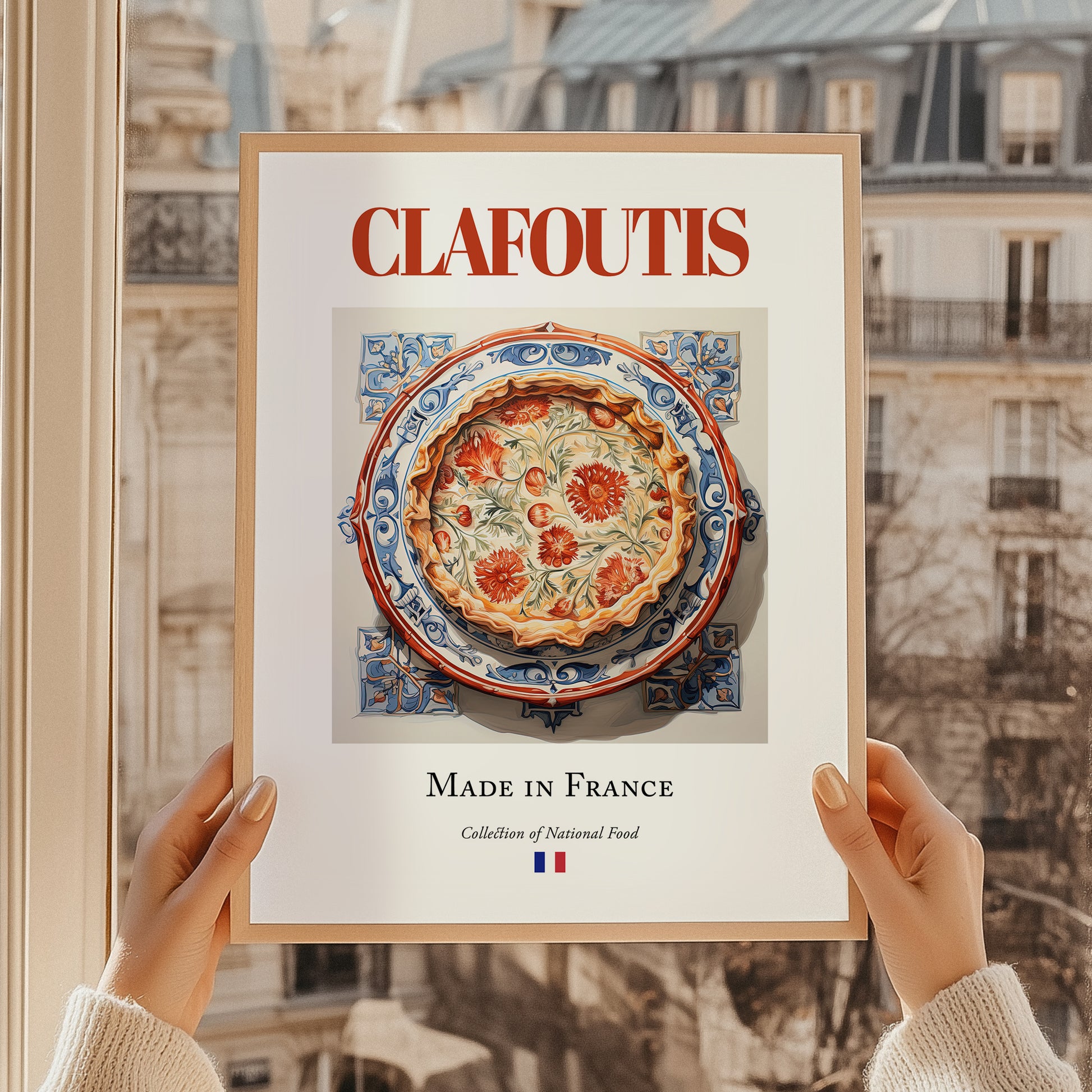 Clafoutis – French Dessert Dish, Restaurant Print, styled in a charming Paris street view