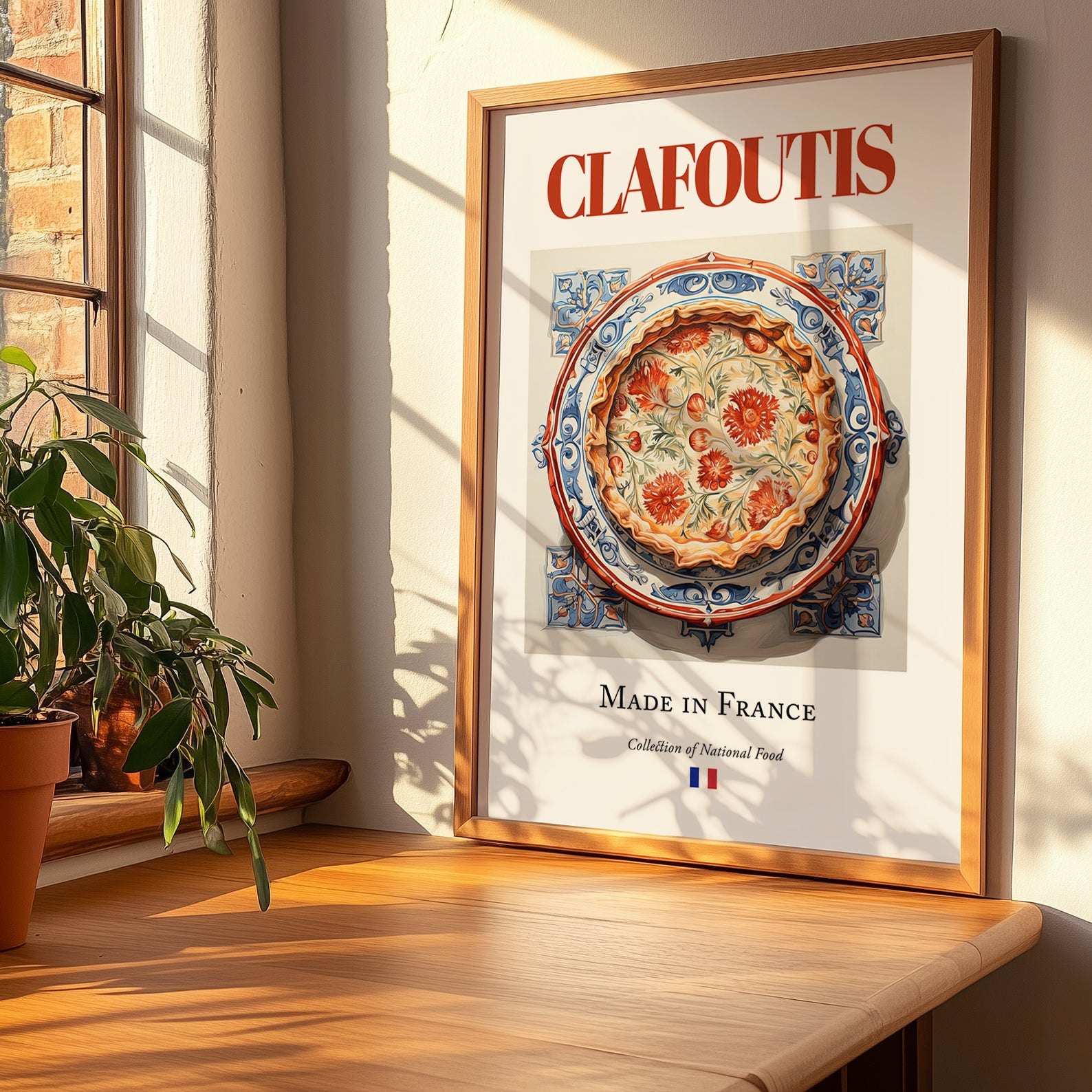 Clafoutis – French Dessert Dish, Restaurant Print, no-text version framed in wood