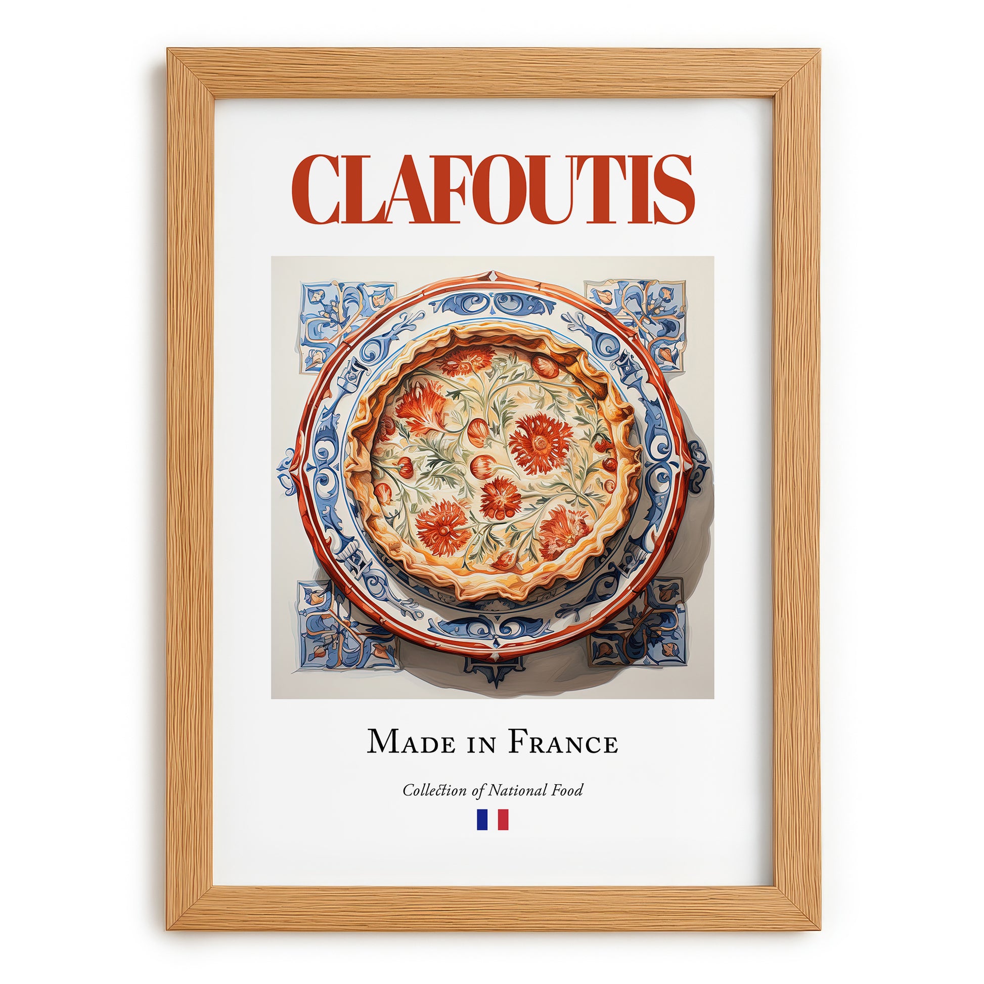 Clafoutis – French Dessert Dish, Restaurant Print, set in oak frame