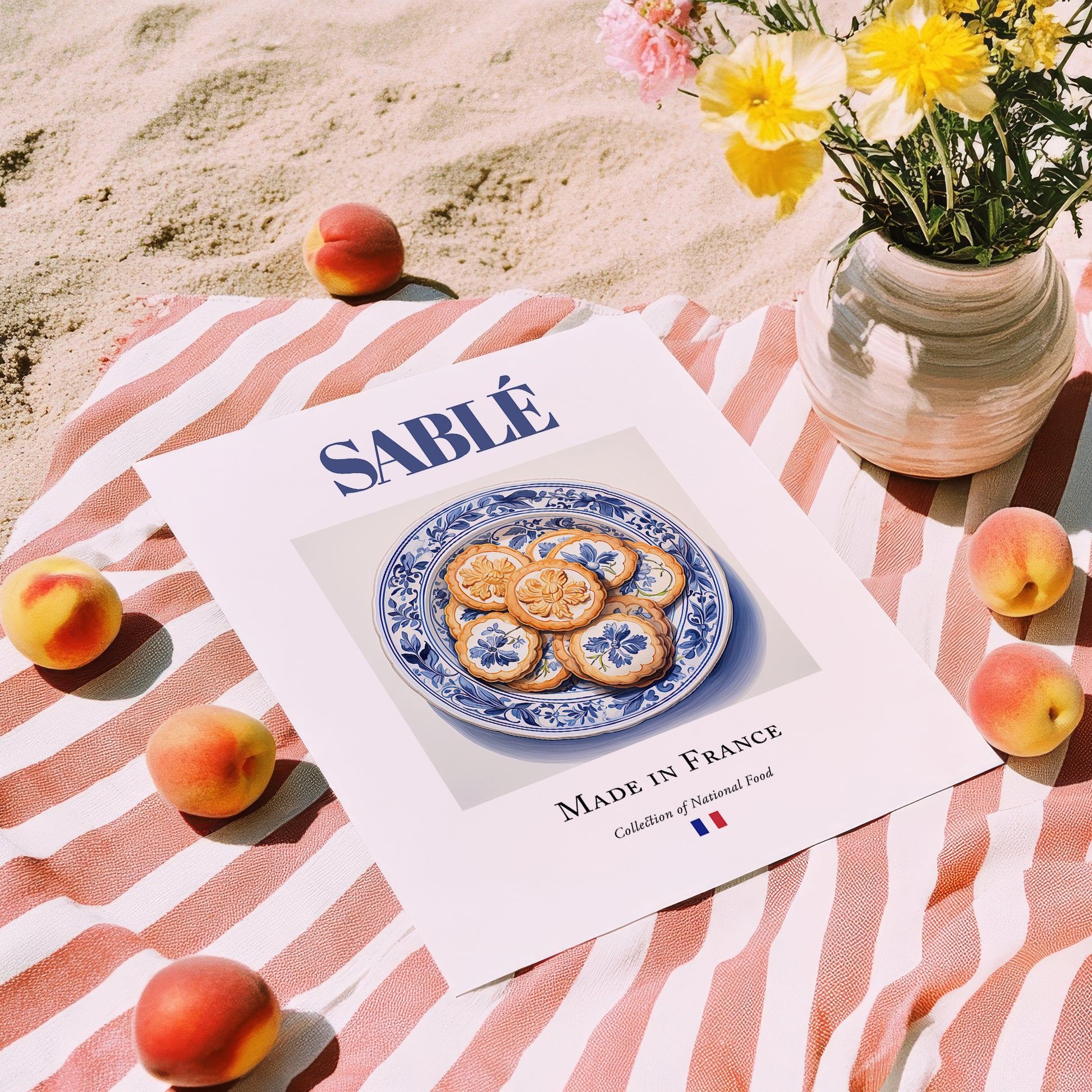 Sablé – French Dessert Dish, Bistro Wall Art, unframed on coastal sand
