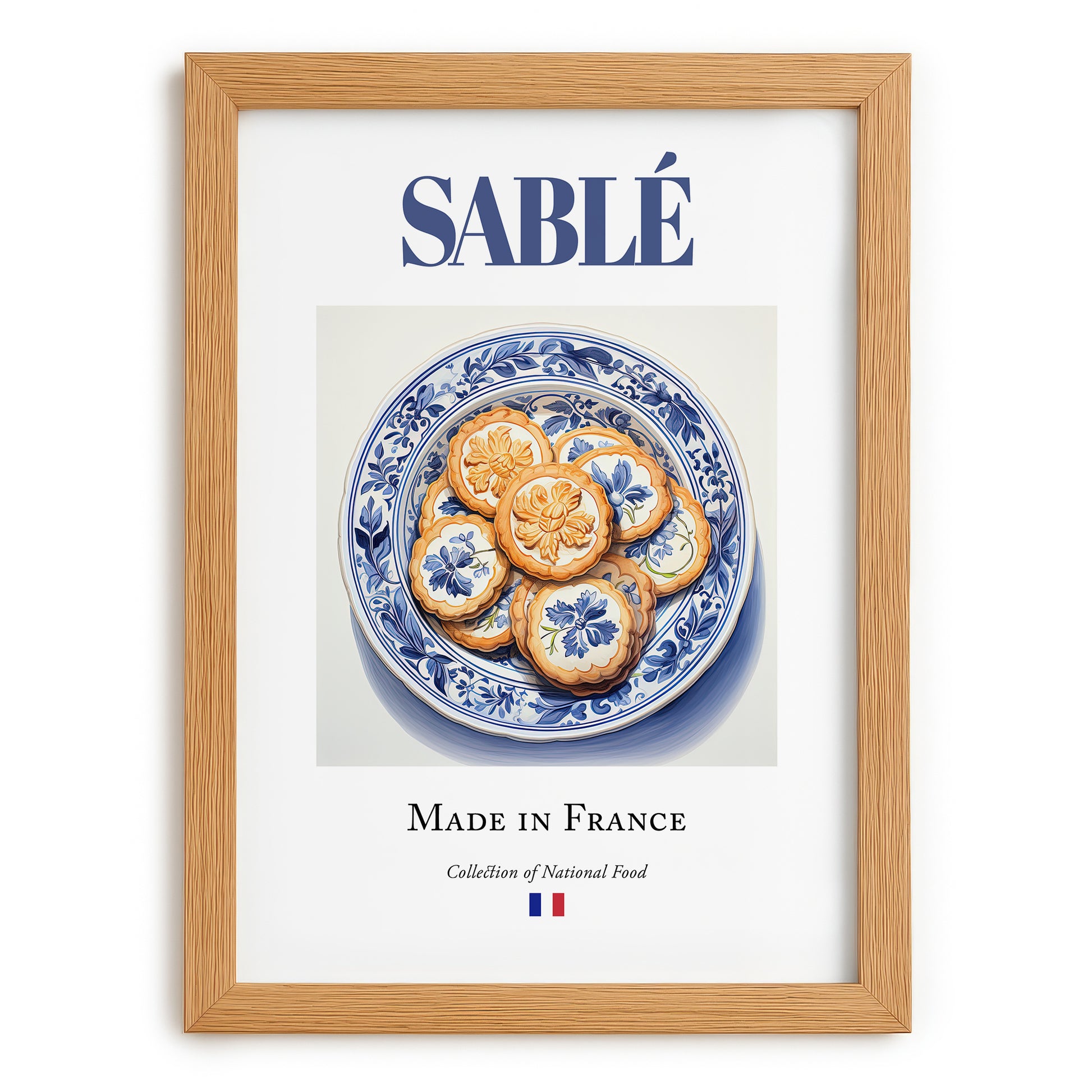 Sablé – French Dessert Dish, Bistro Wall Art, set in oak frame