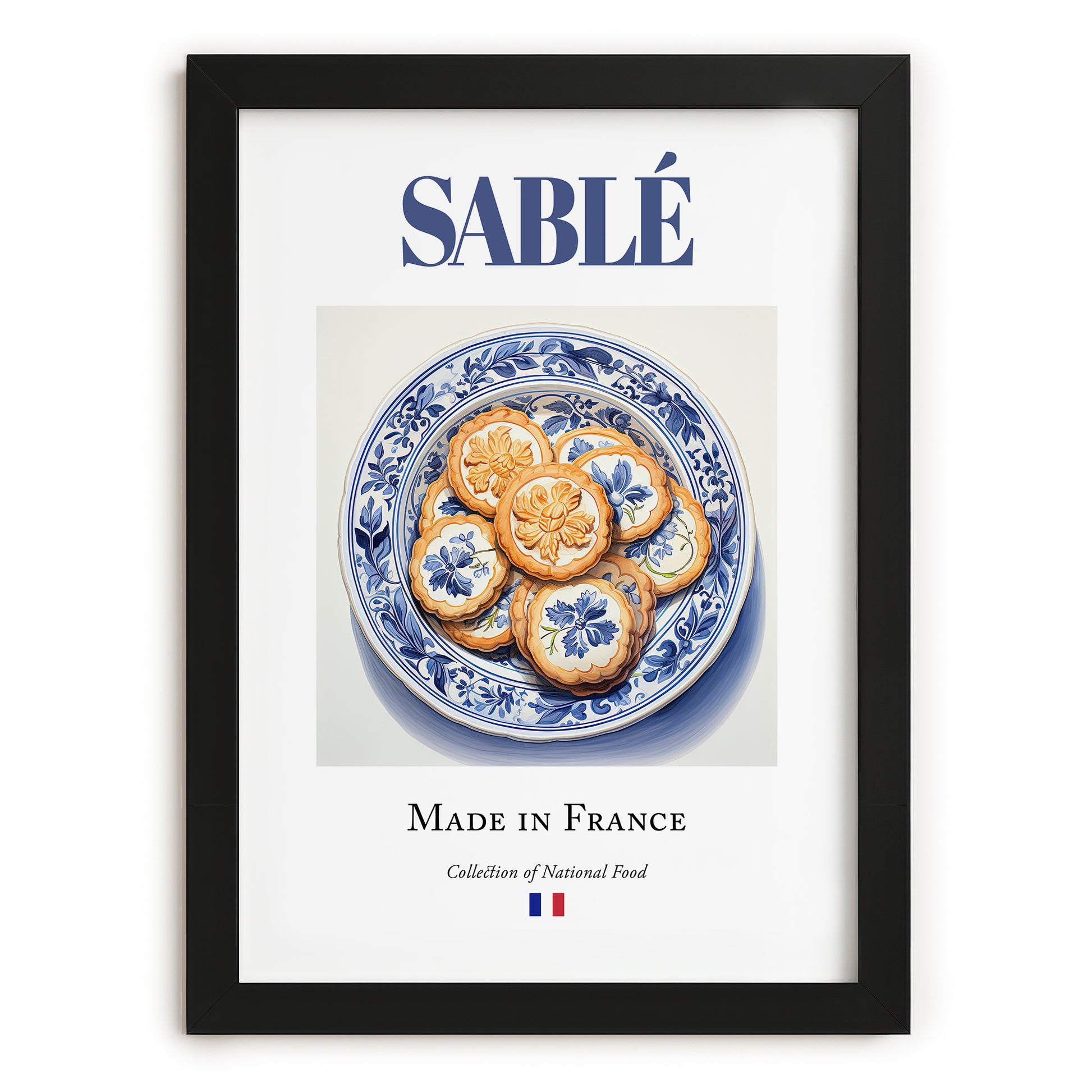 Sablé – French Dessert Dish, Bistro Wall Art, in sleek black frame