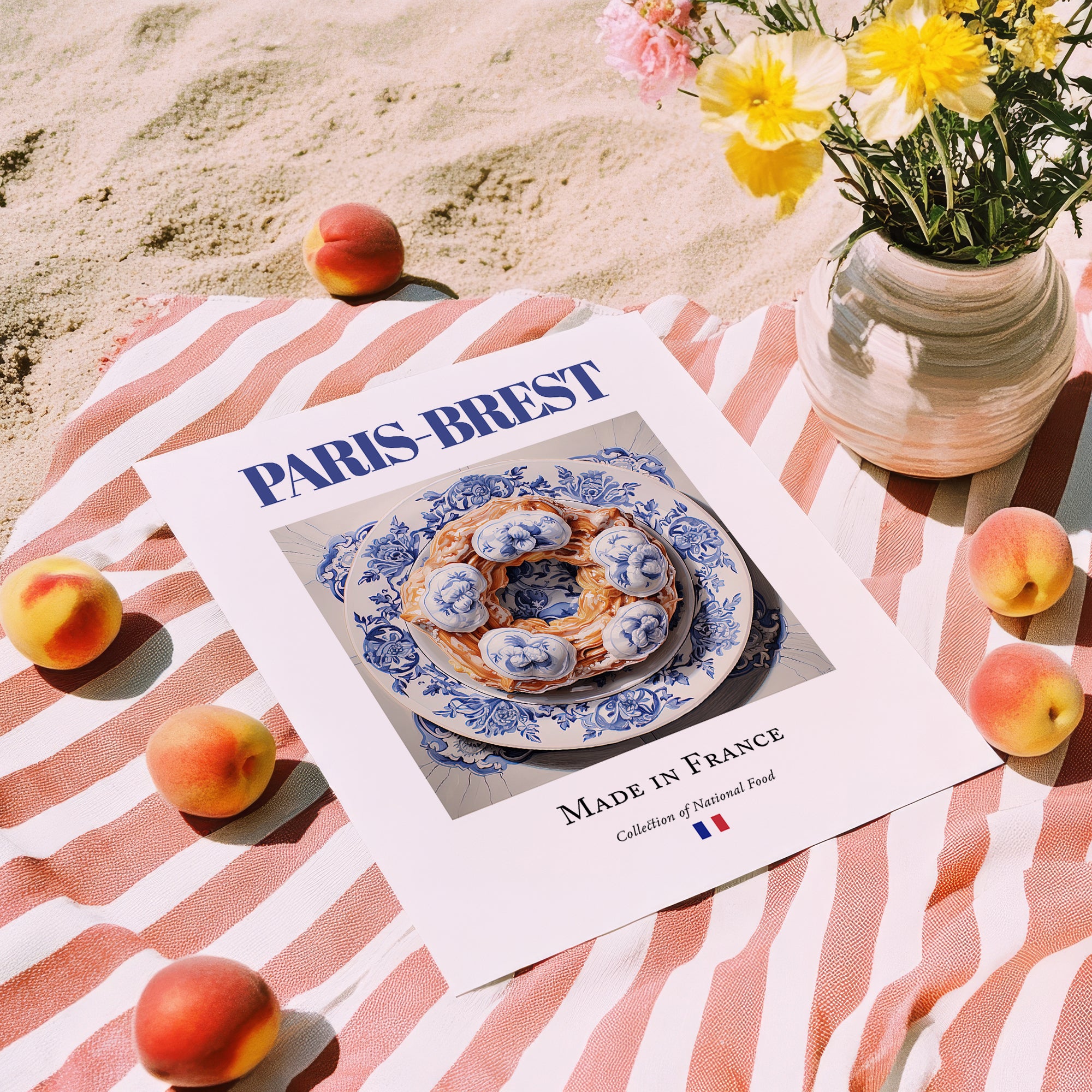 Paris-Brest – French Dessert Dish, Farmhouse Kitchen Poster, unframed on coastal sand