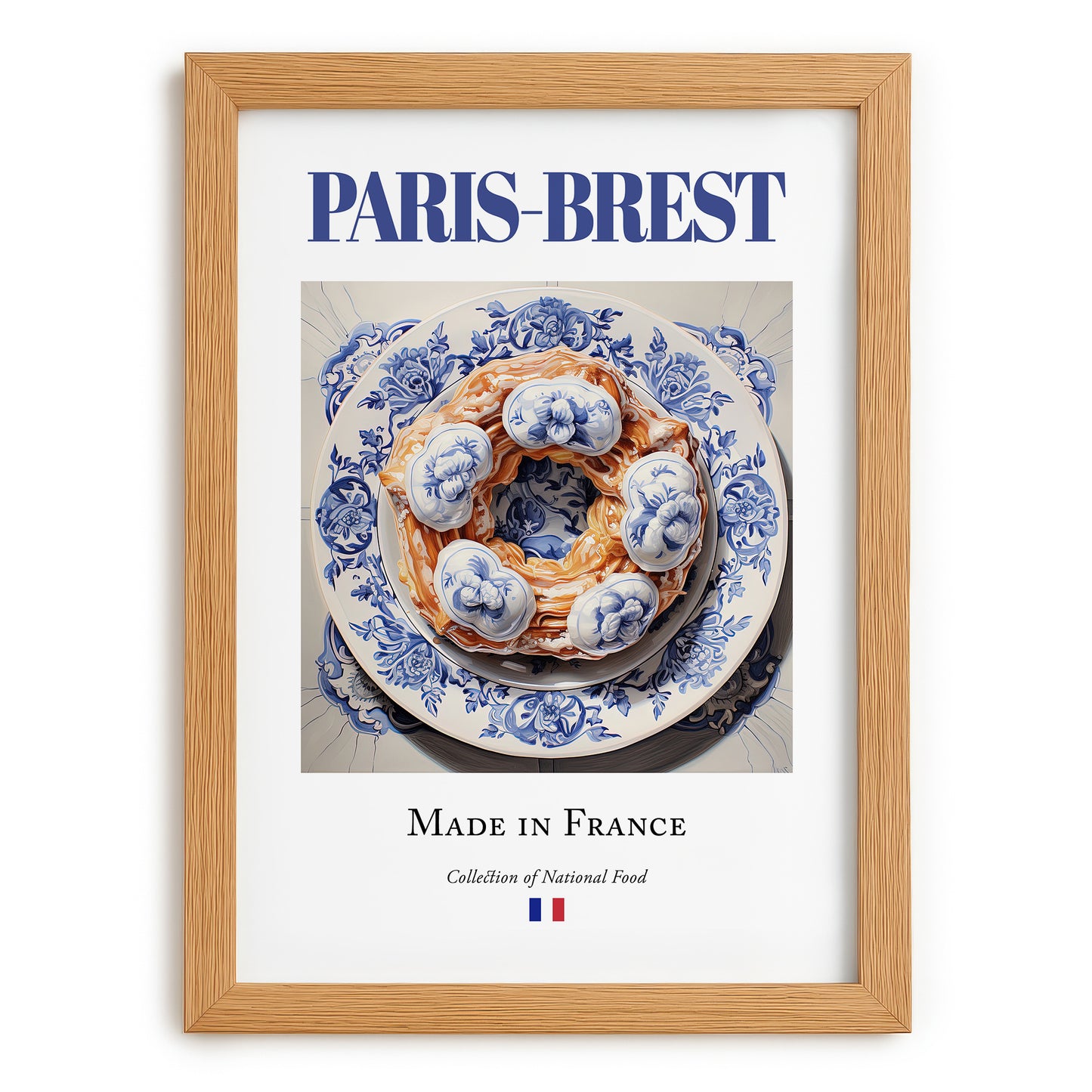 Paris-Brest – French Dessert Dish, Farmhouse Kitchen Poster, set in oak frame