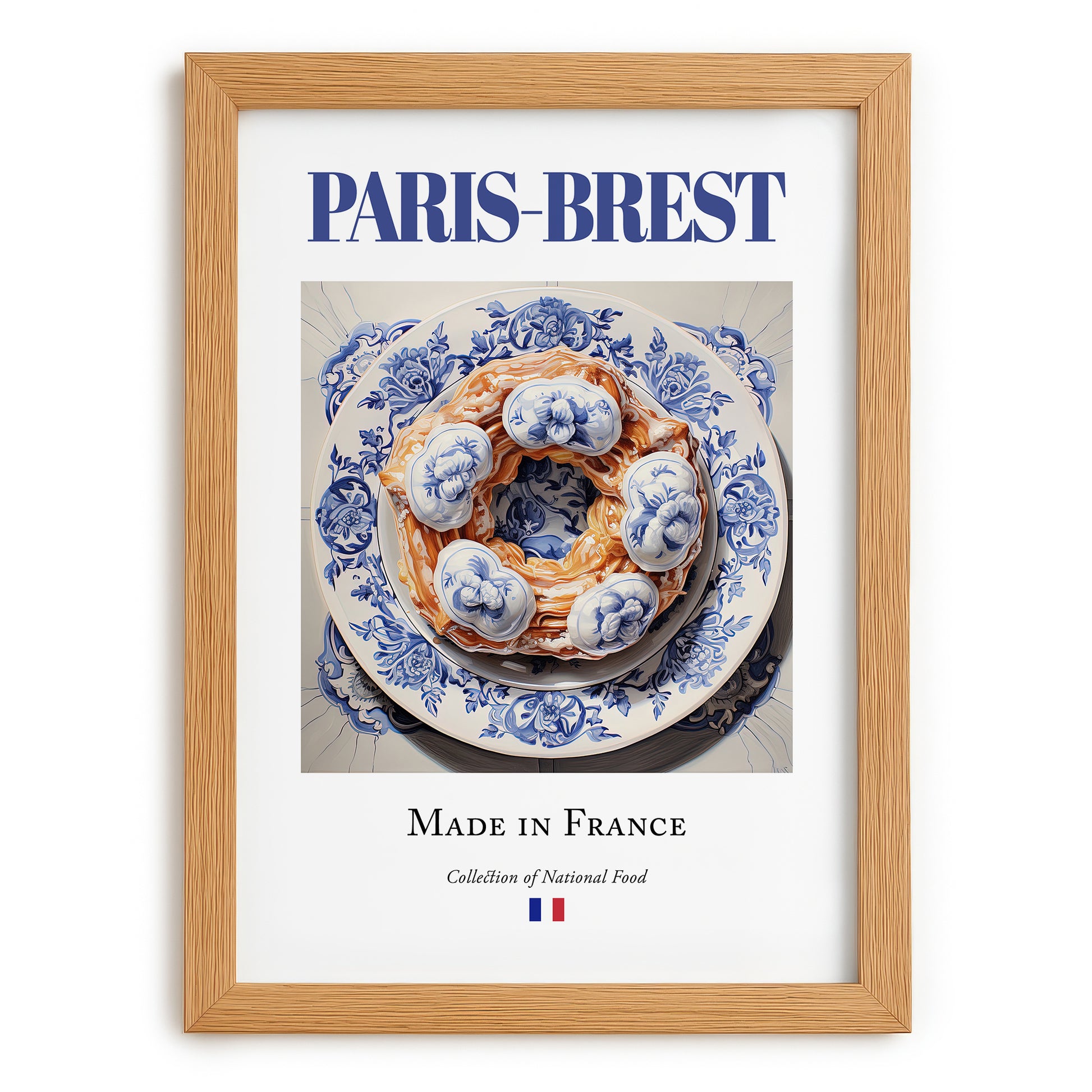 Paris-Brest – French Dessert Dish, Farmhouse Kitchen Poster, set in oak frame