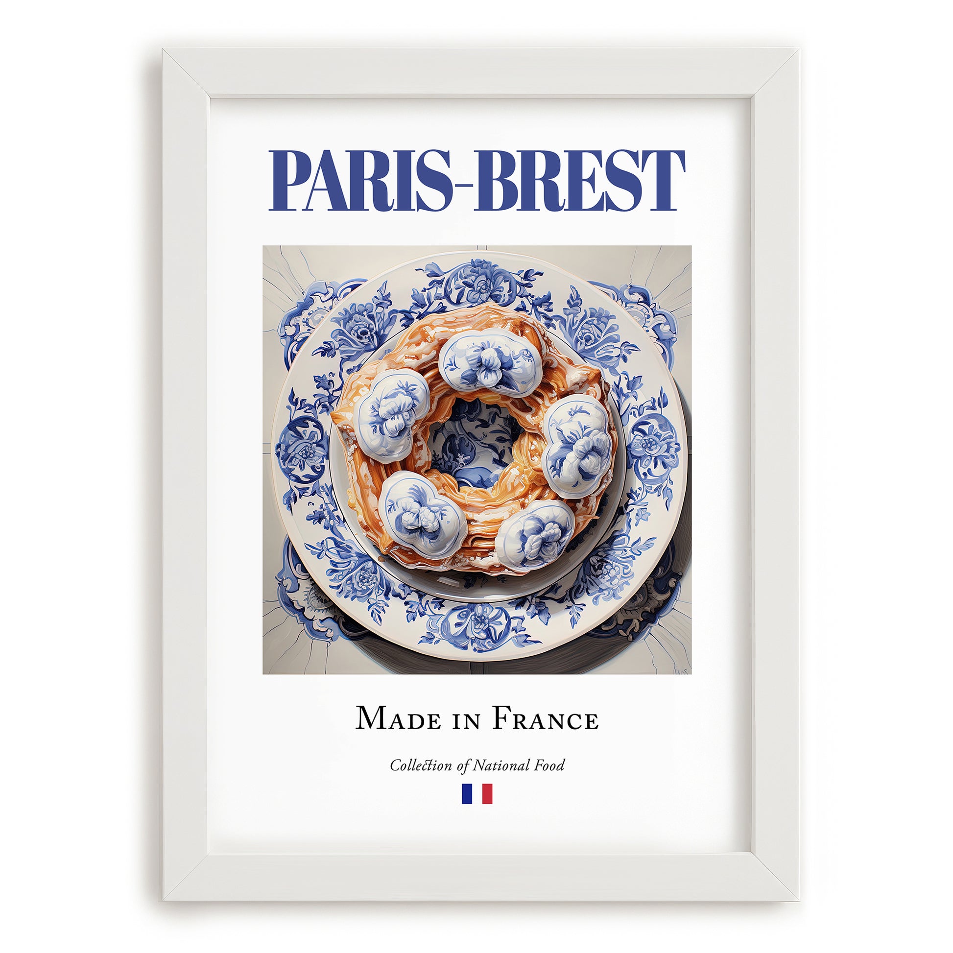 Paris-Brest – French Dessert Dish, Farmhouse Kitchen Poster, placed in minimal white frame