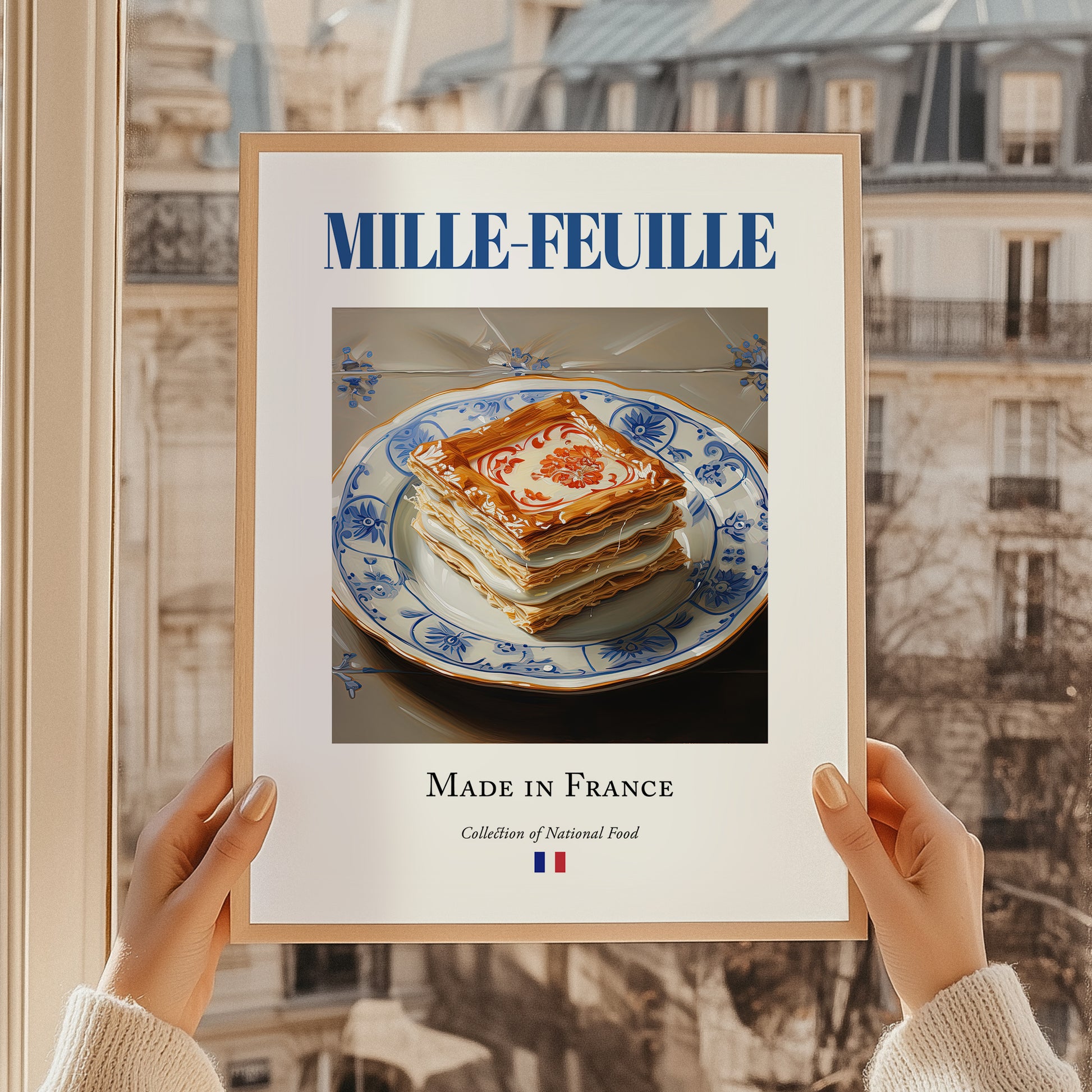 Mille-feuille – French Dessert Dish, Bistro Painting, styled in a charming Paris street view