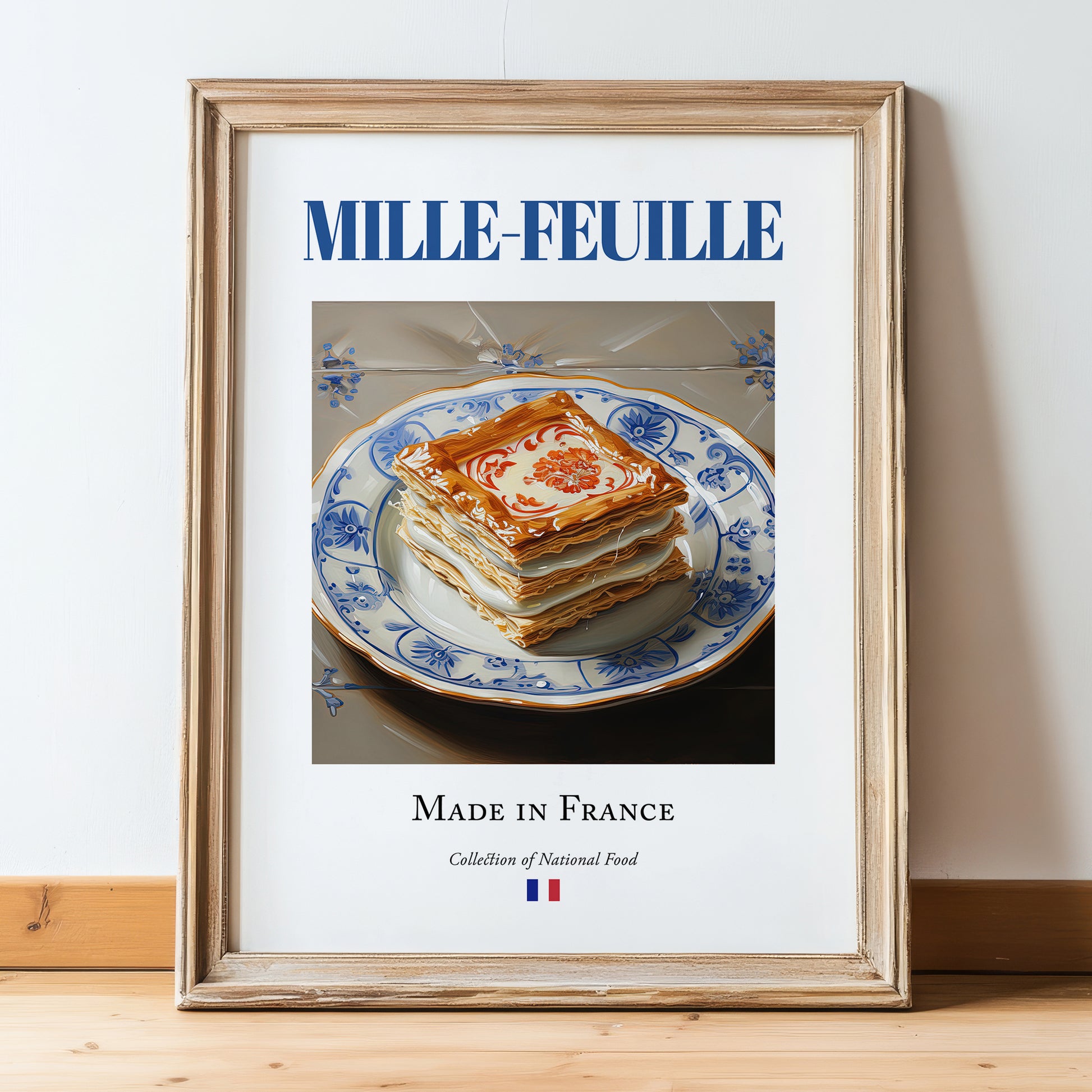 Mille-feuille – French Dessert Dish, Bistro Painting, in wooden frame leaning on the floor
