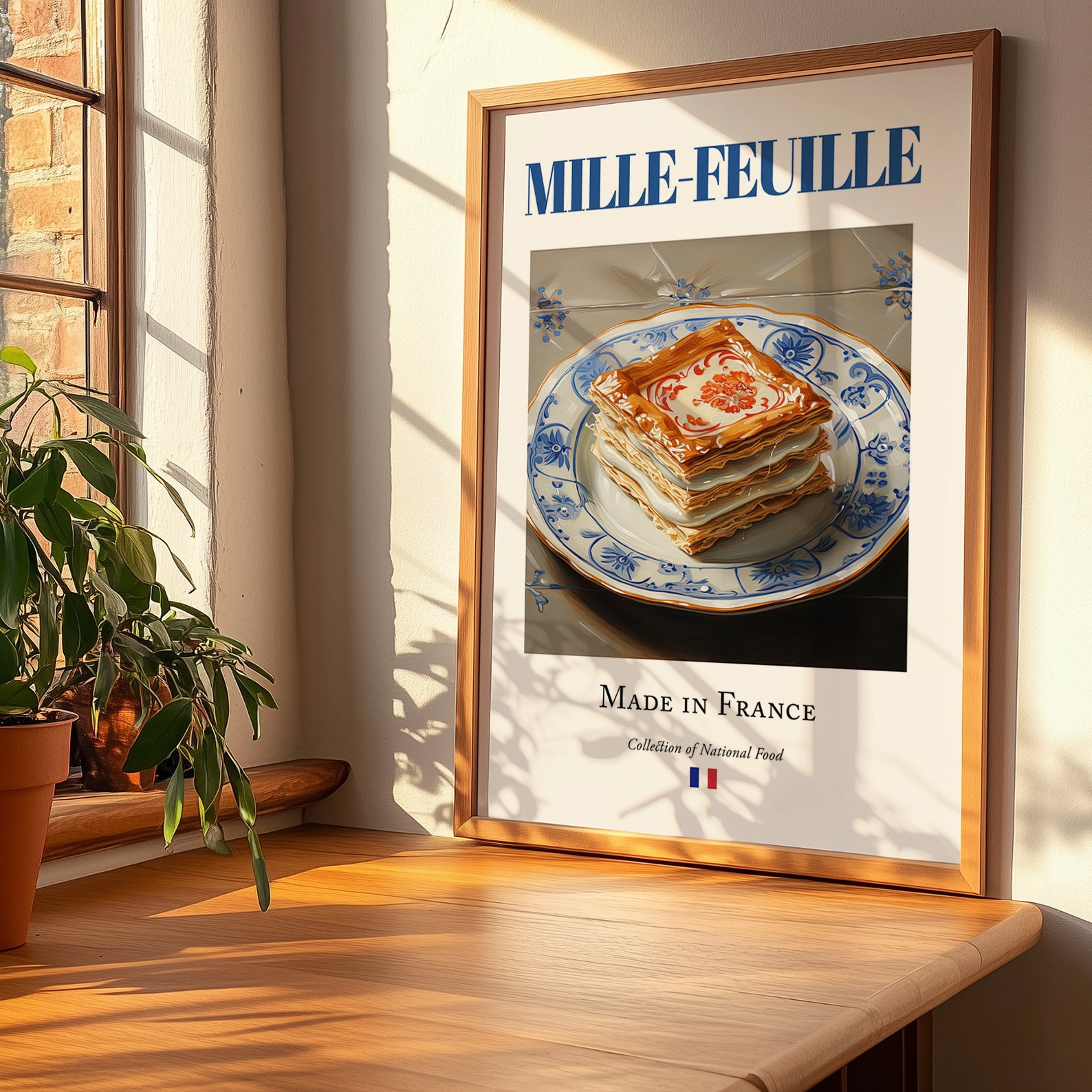 Mille-feuille – French Dessert Dish, Bistro Painting, no-text version framed in wood