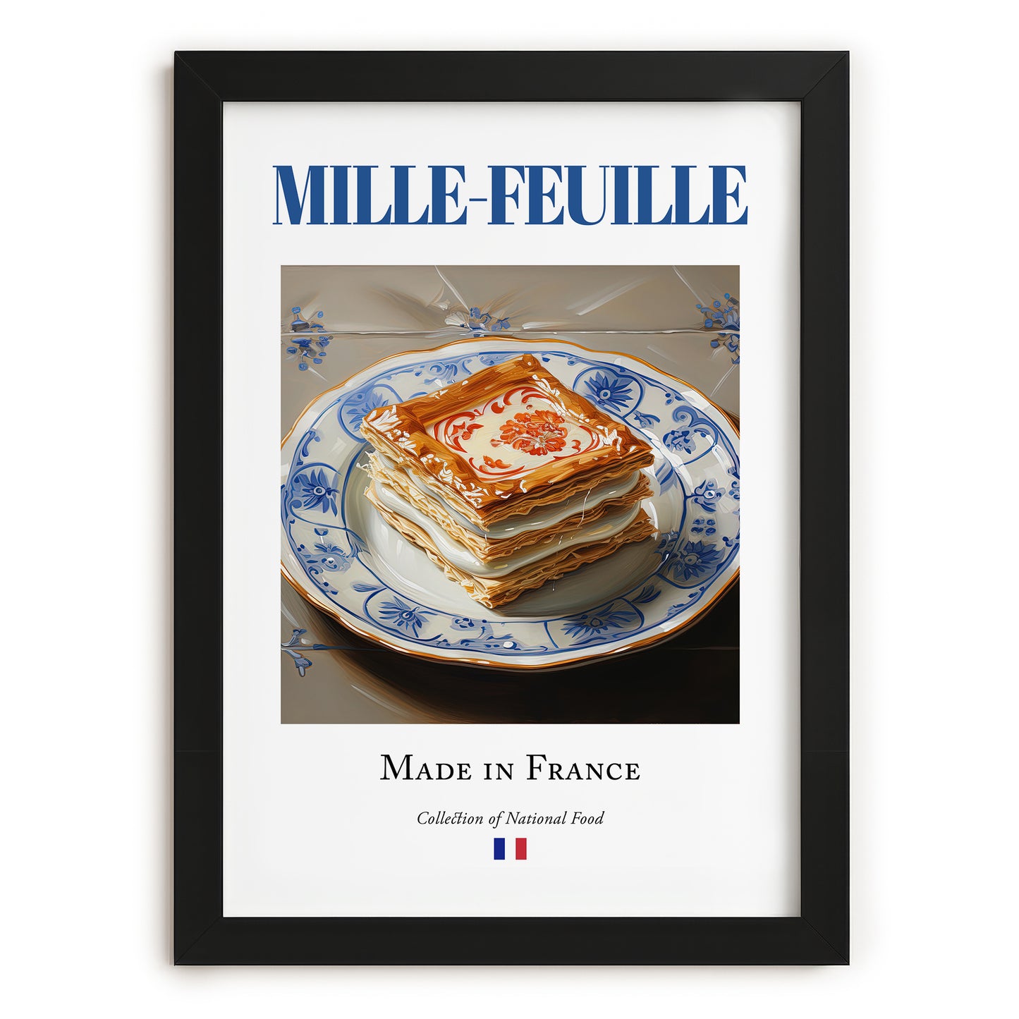 Mille-feuille – French Dessert Dish, Bistro Painting, in sleek black frame