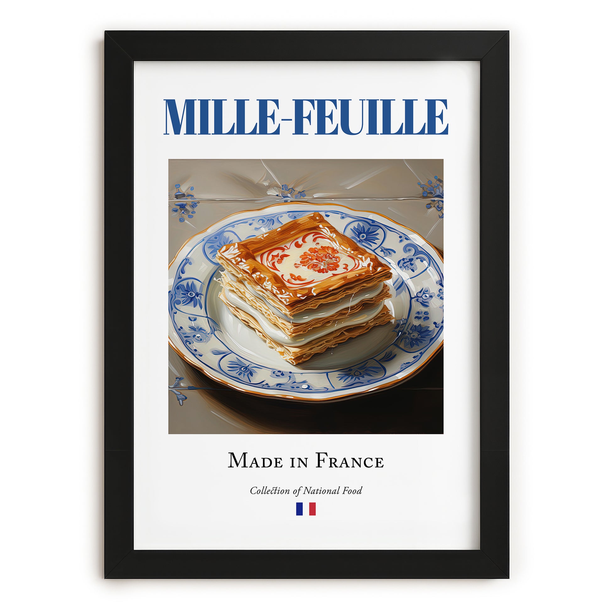 Mille-feuille – French Dessert Dish, Bistro Painting, in sleek black frame