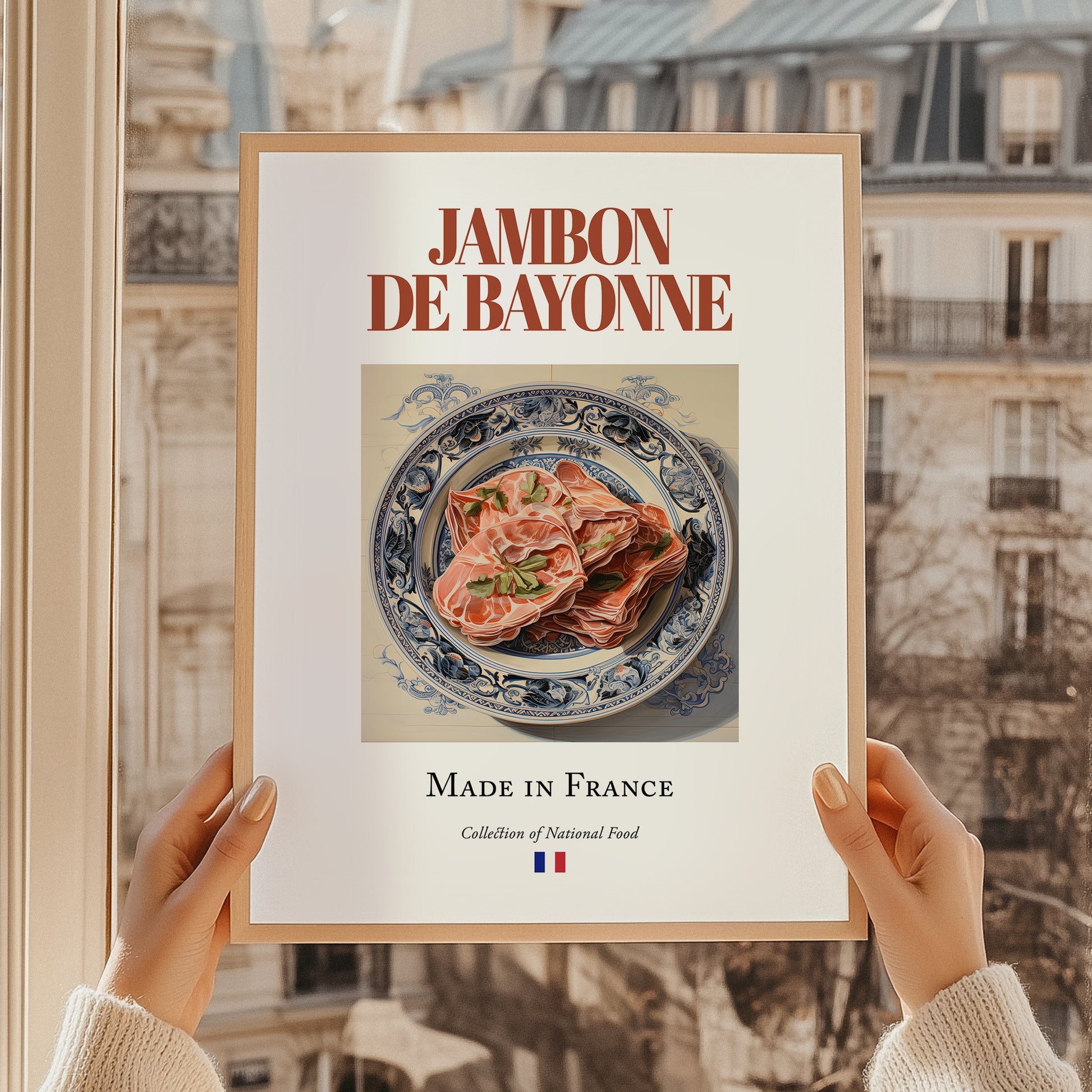 Jambon de Bayonne – French Meat Dish, Tavern Print, styled in a charming Paris street view