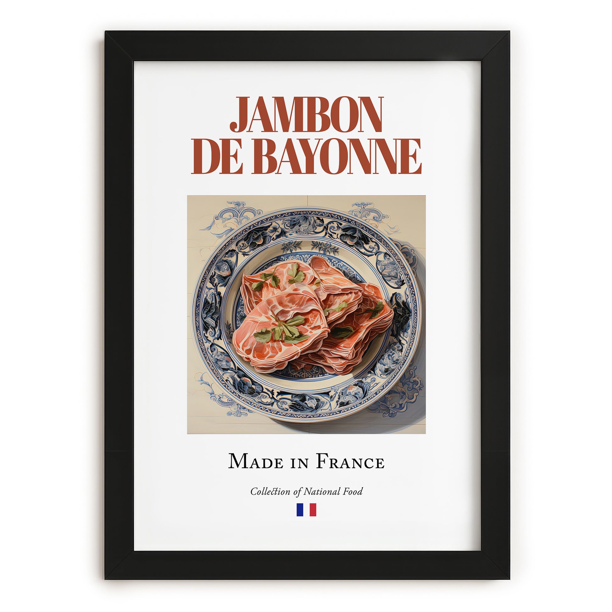 Jambon de Bayonne – French Meat Dish, Tavern Print, in sleek black frame