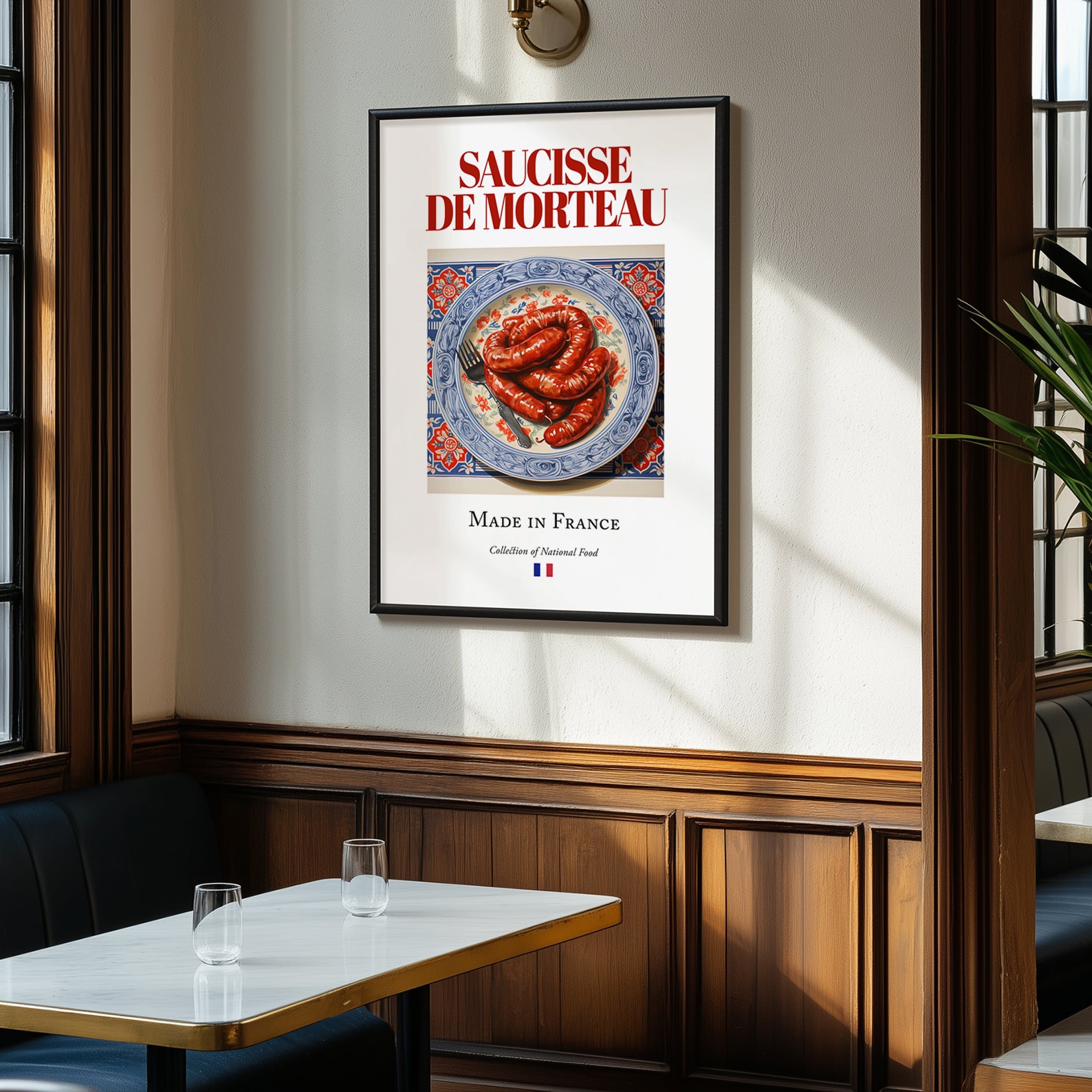 Saucisse de Morteau – French Meat Dish, Fine Dining Restaurant Poster, clean layout with no caption