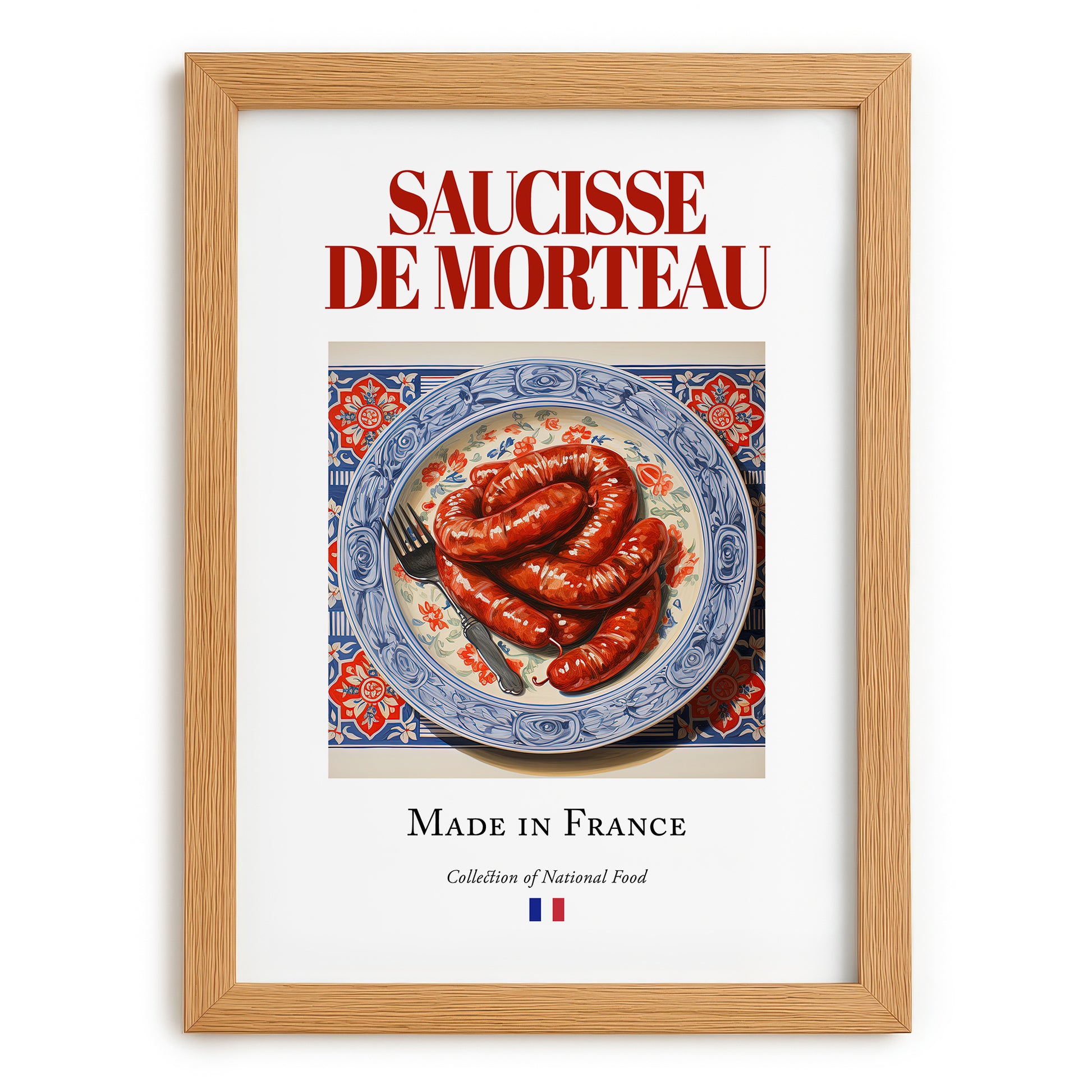 Saucisse de Morteau – French Meat Dish, Fine Dining Restaurant Poster, set in oak frame