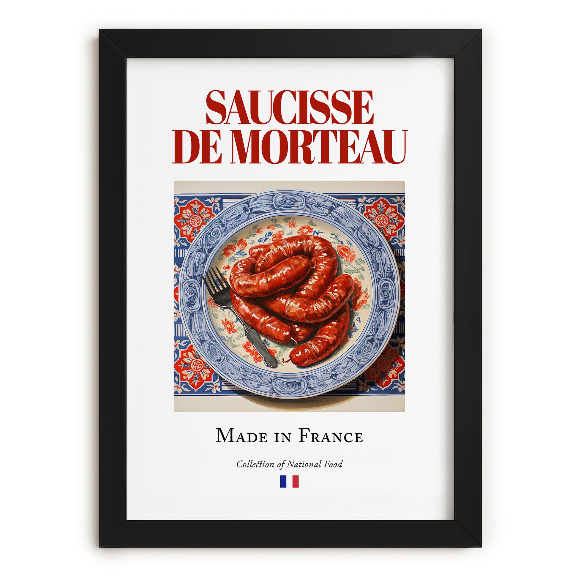 Saucisse de Morteau – French Meat Dish, Fine Dining Restaurant Poster, in sleek black frame