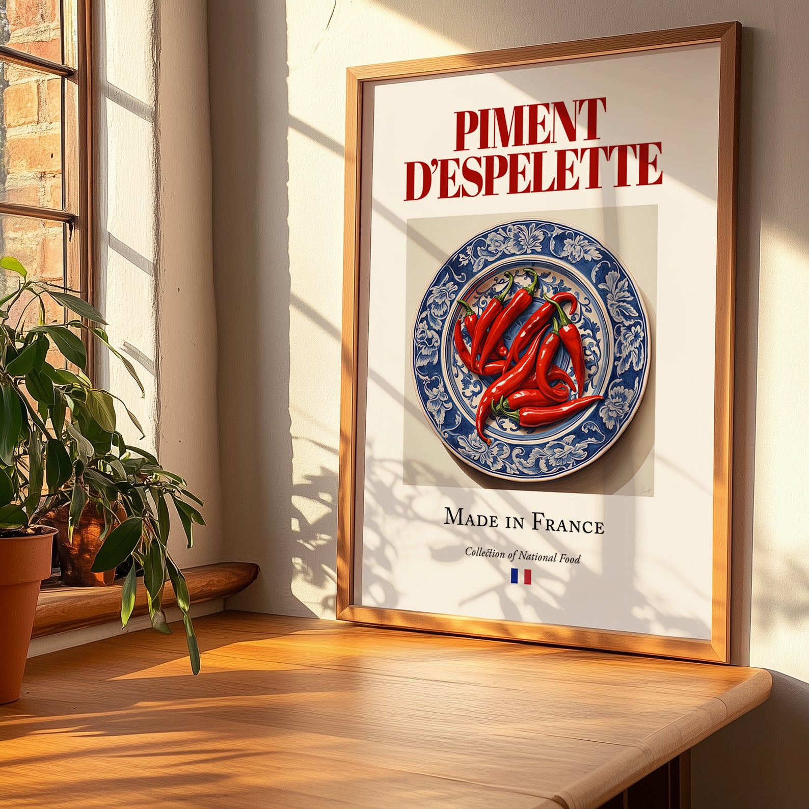 Piment d'Espelette – French Spice Dish, Café Print, no-text version framed in wood