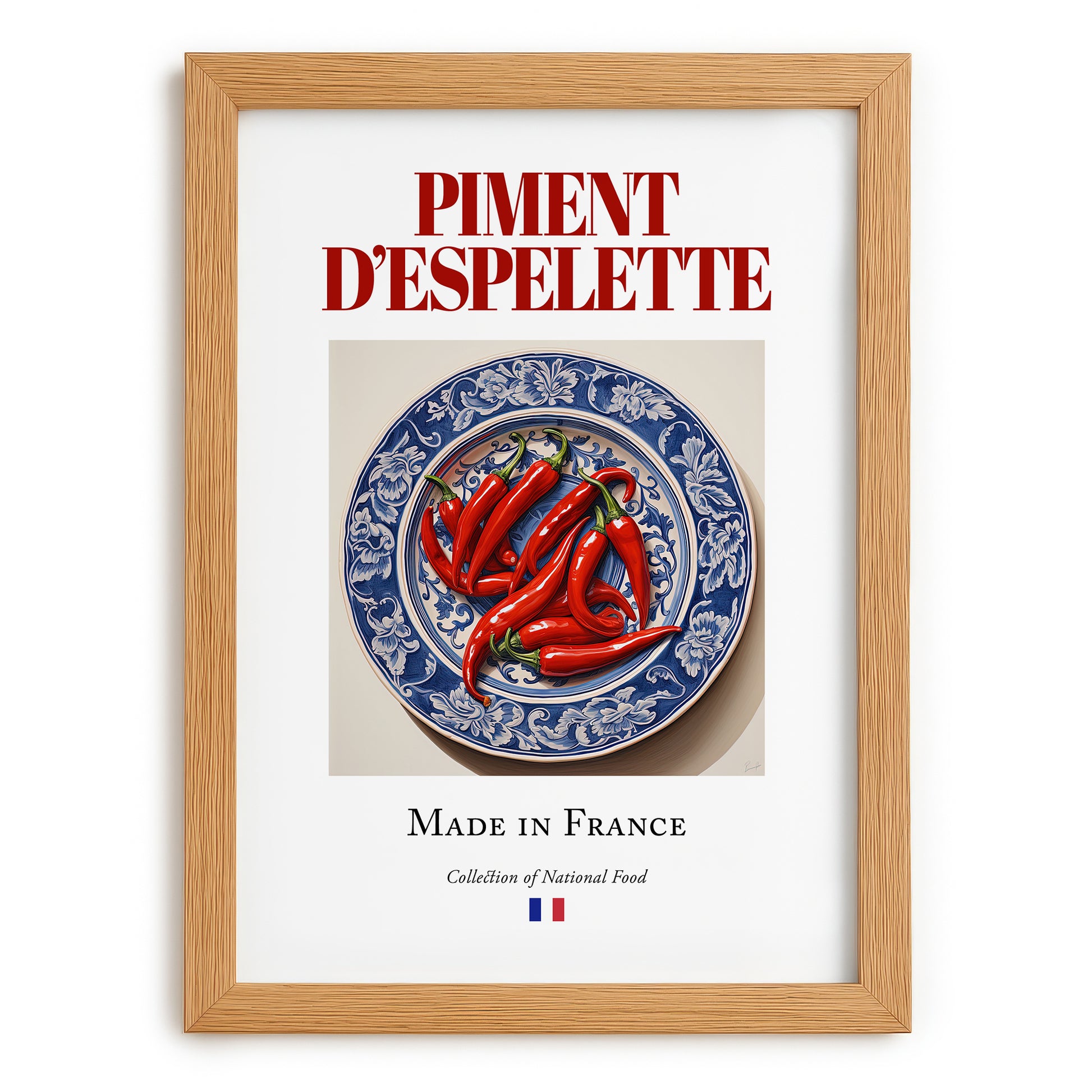 Piment d'Espelette – French Spice Dish, Café Print, set in oak frame