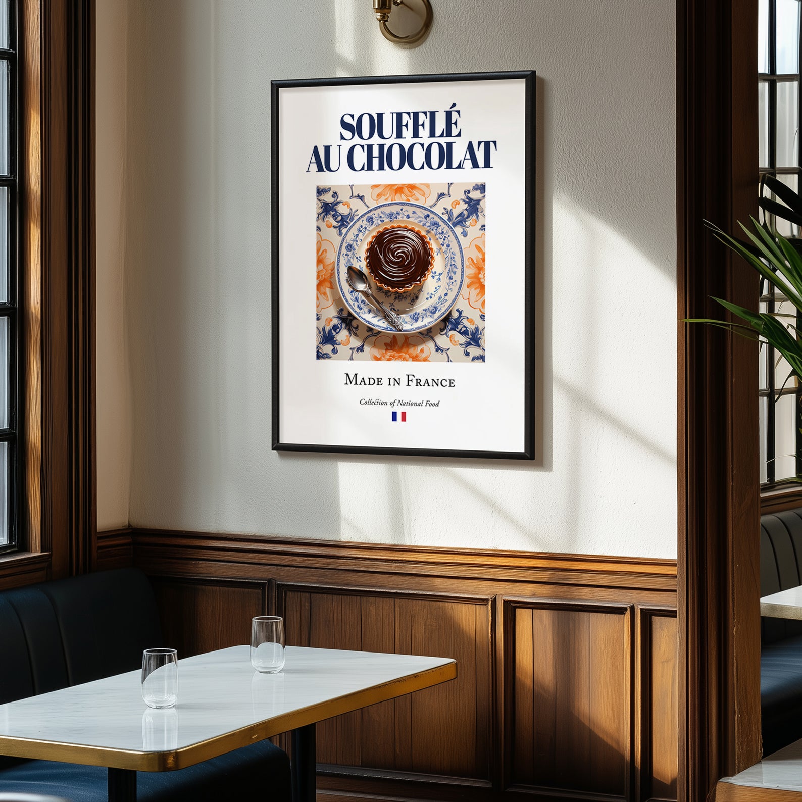 Soufflé au chocolat – French Dessert Dish, Fine Dining Restaurant Wall Art, clean layout with no caption