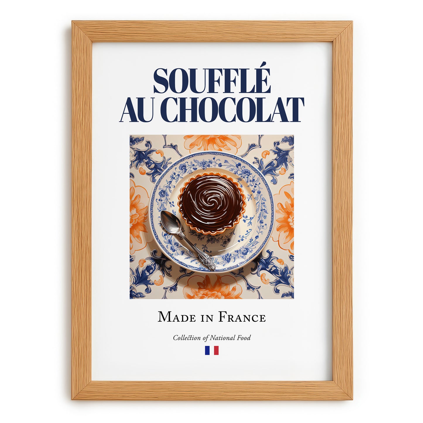 Soufflé au chocolat – French Dessert Dish, Fine Dining Restaurant Wall Art, set in oak frame