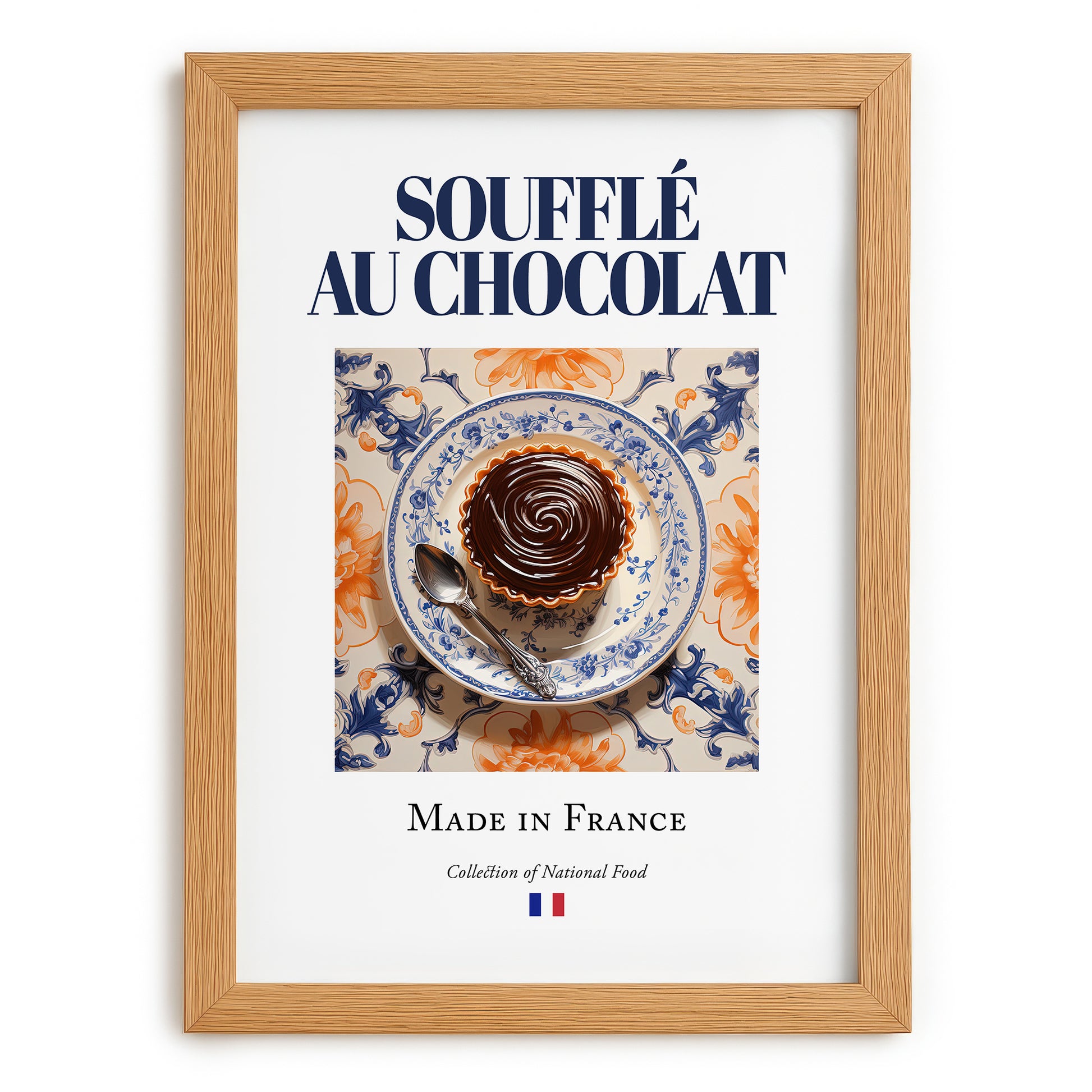 Soufflé au chocolat – French Dessert Dish, Fine Dining Restaurant Wall Art, set in oak frame