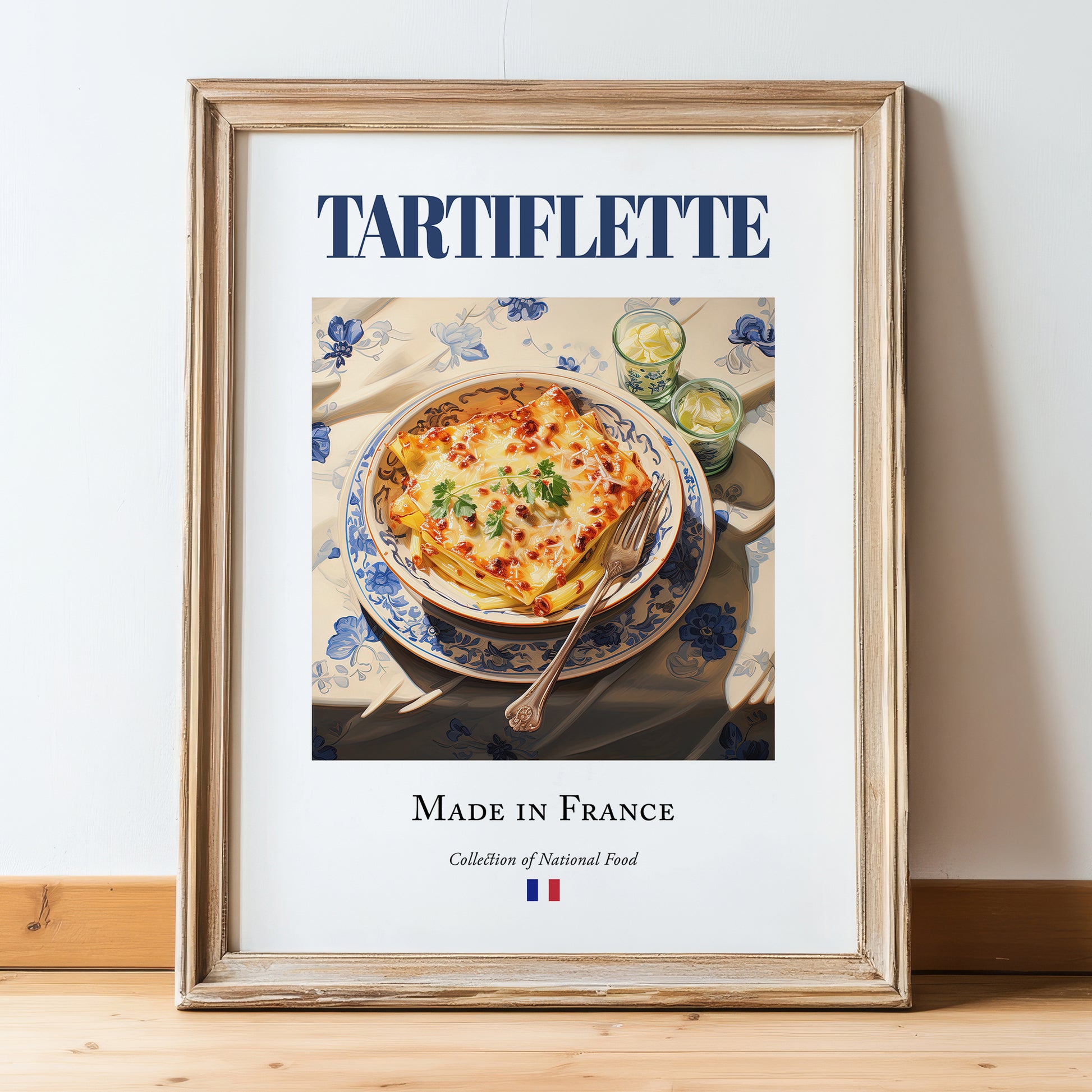 Tartiflette – French Dish, Restaurant Wall Decor, in wooden frame leaning on the floor