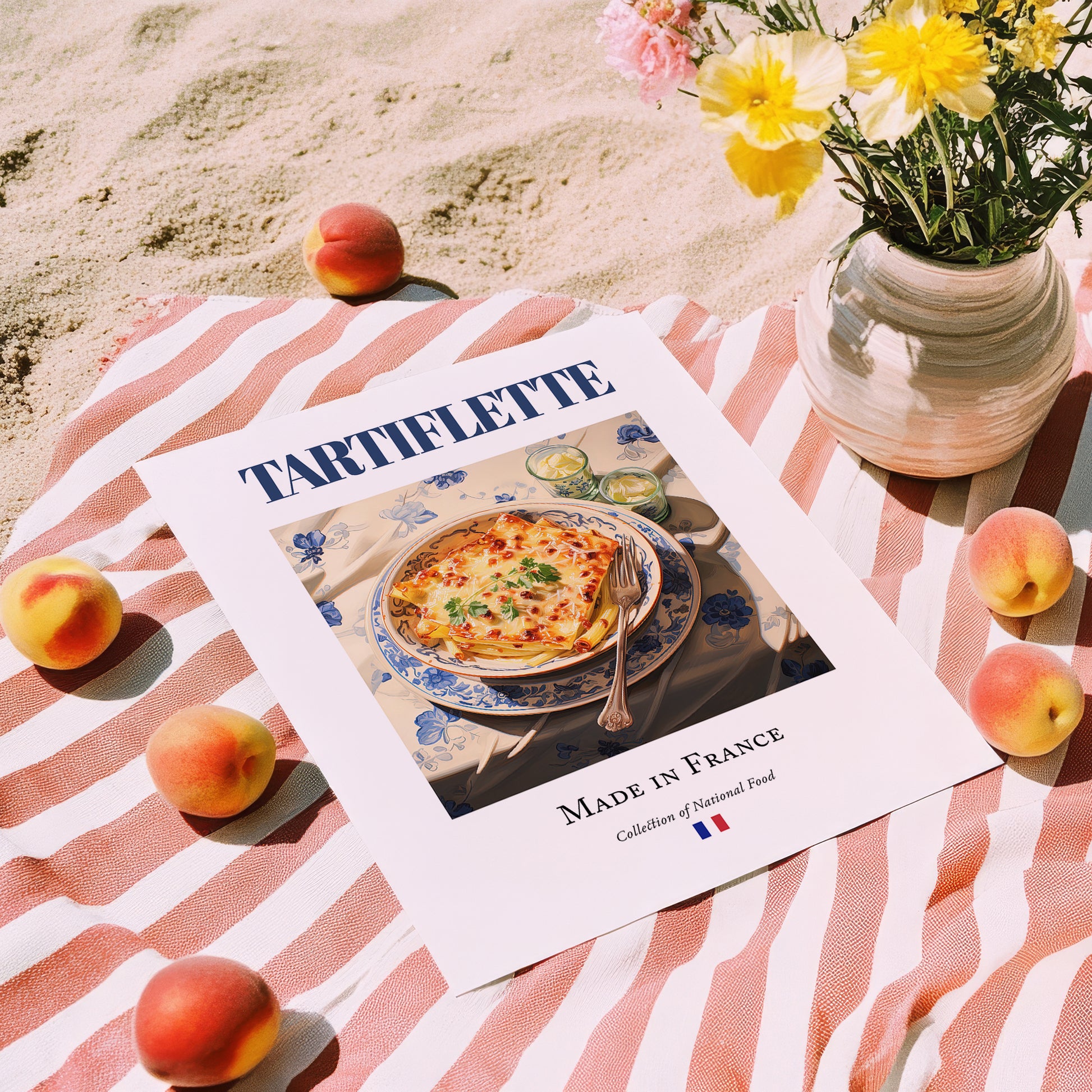 Tartiflette – French Dish, Restaurant Wall Decor, unframed on coastal sand