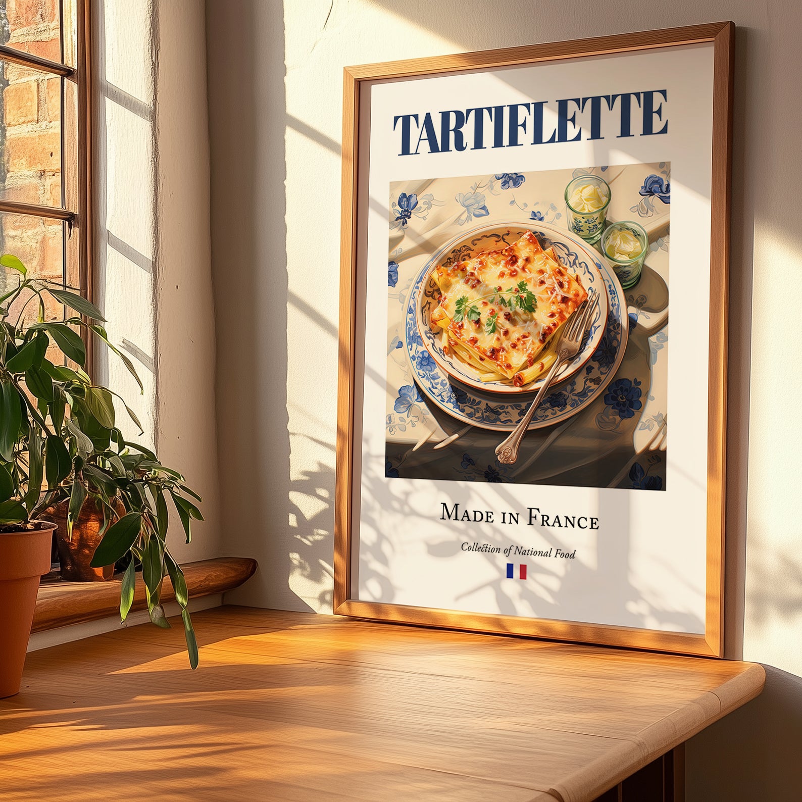 Tartiflette – French Dish, Restaurant Wall Decor, no-text version framed in wood