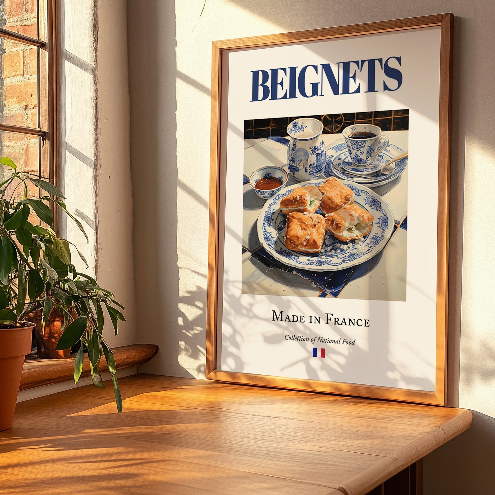 Beignets – French Dessert Dish, Brasserie Wall Art, no-text version framed in wood