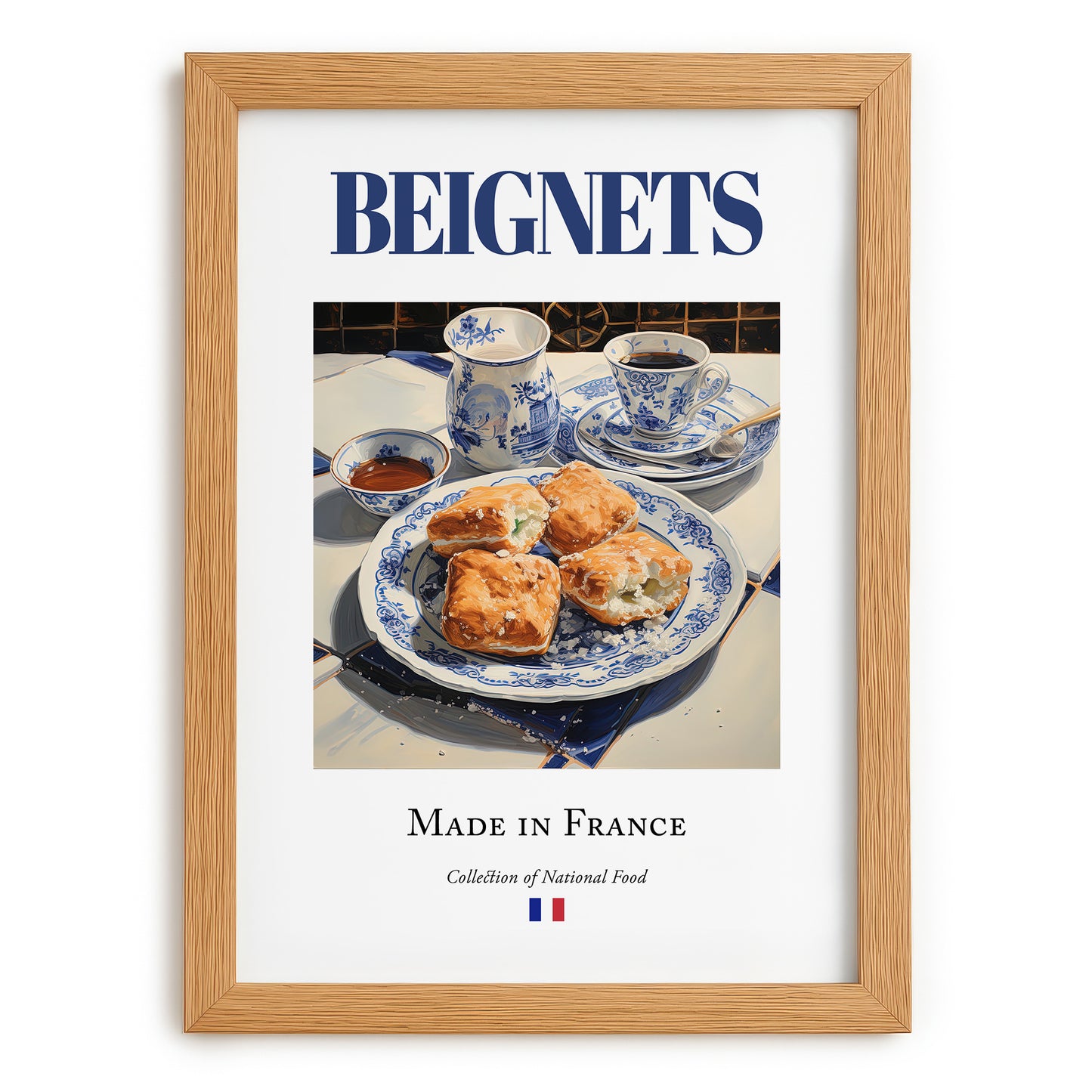 Beignets – French Dessert Dish, Brasserie Wall Art, set in oak frame