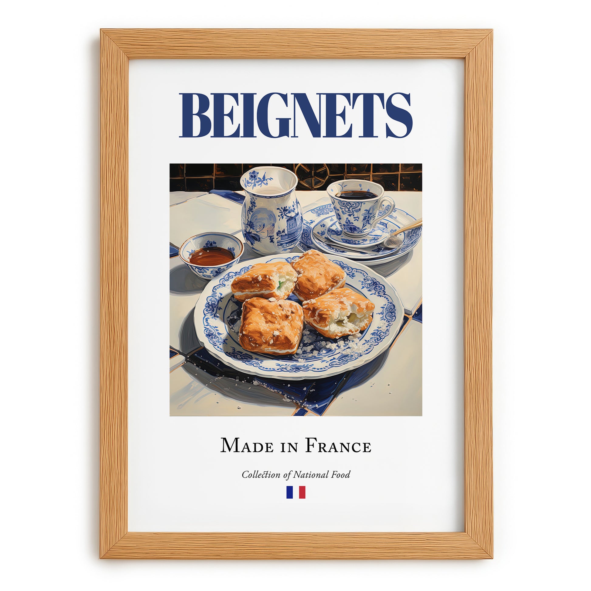 Beignets – French Dessert Dish, Brasserie Wall Art, set in oak frame